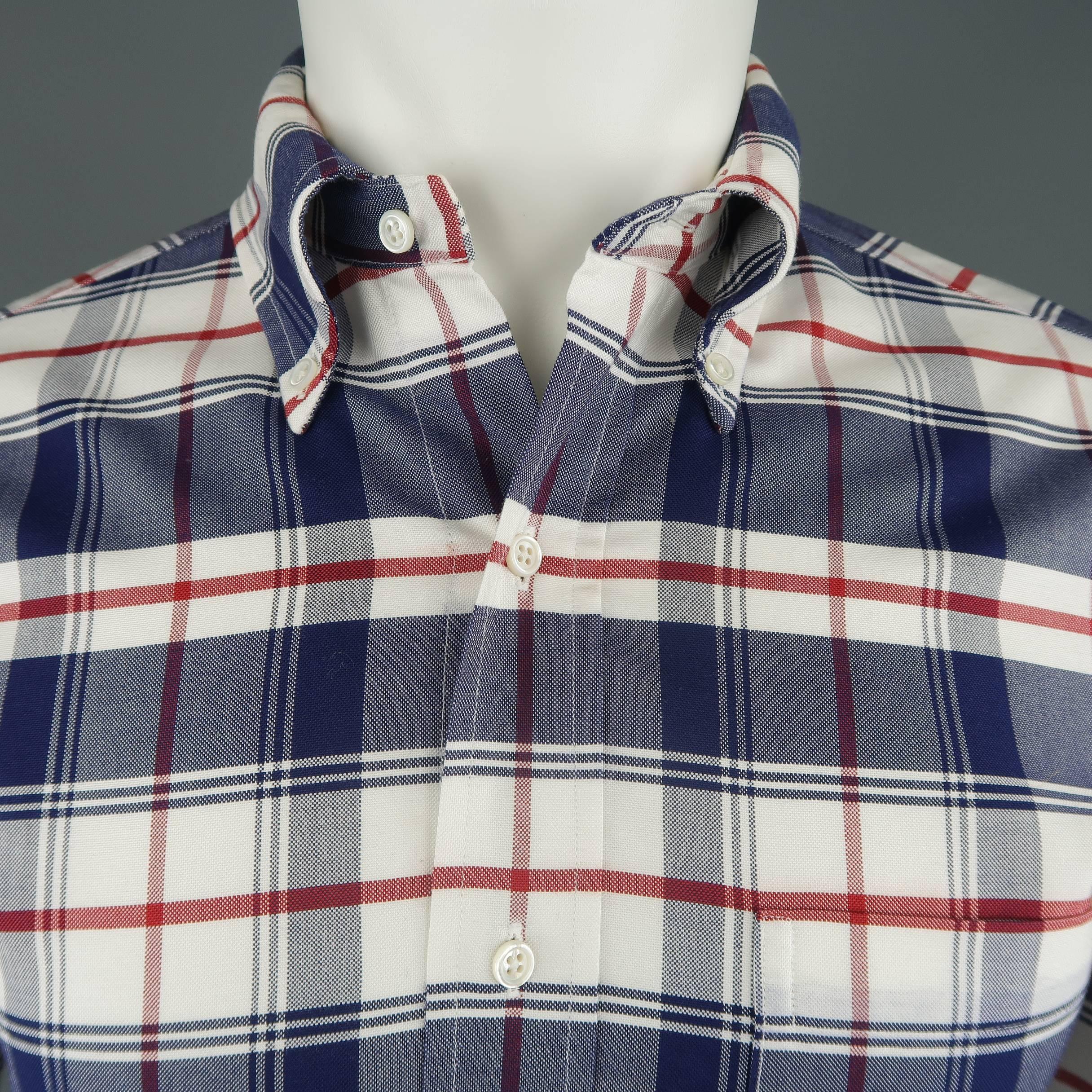 Gray Men's BLACK FLEECE Size XS Red White & Blue Plaid Cotton Long Sleeve Shirt