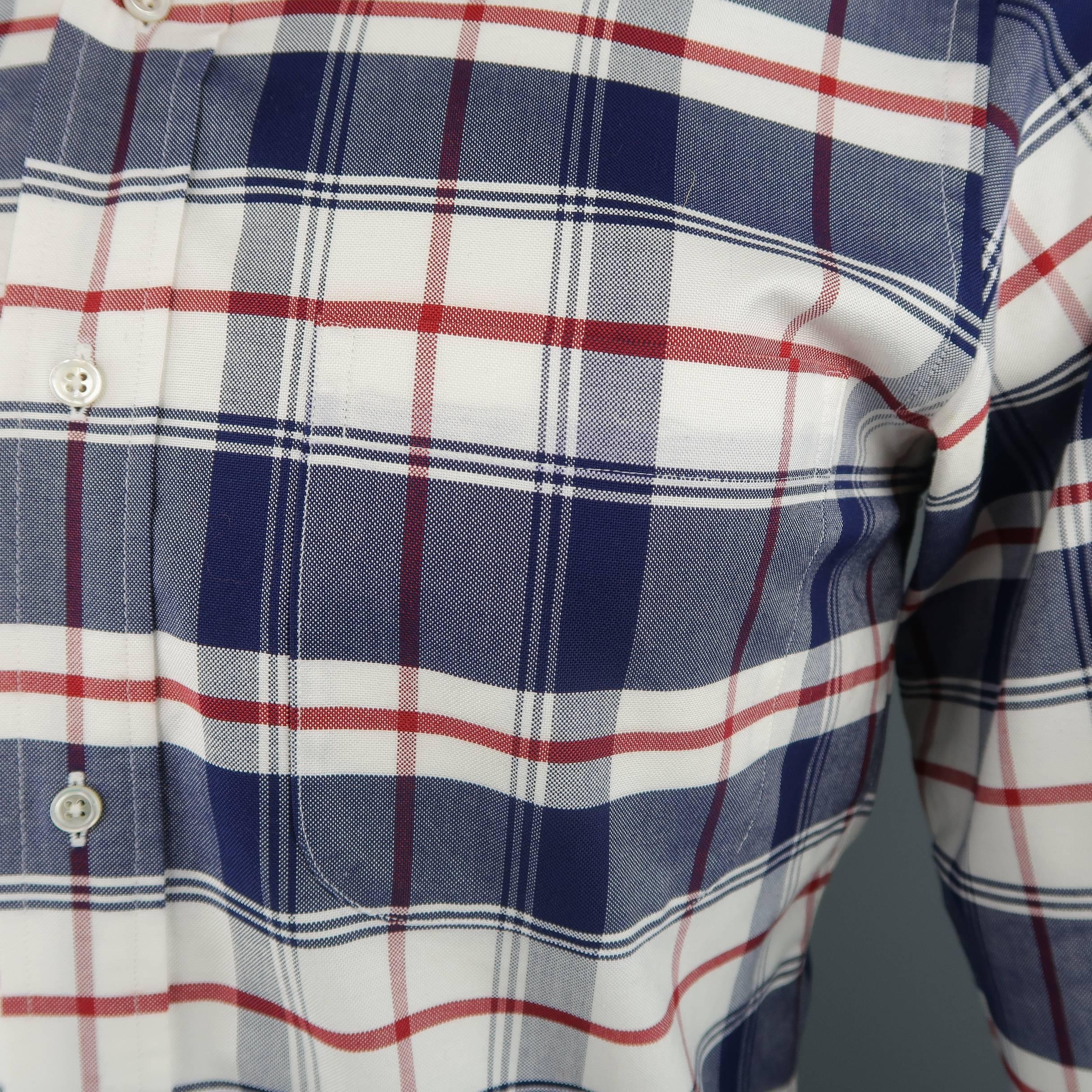 Men's BLACK FLEECE Size XS Red White & Blue Plaid Cotton Long Sleeve Shirt In Excellent Condition In San Francisco, CA