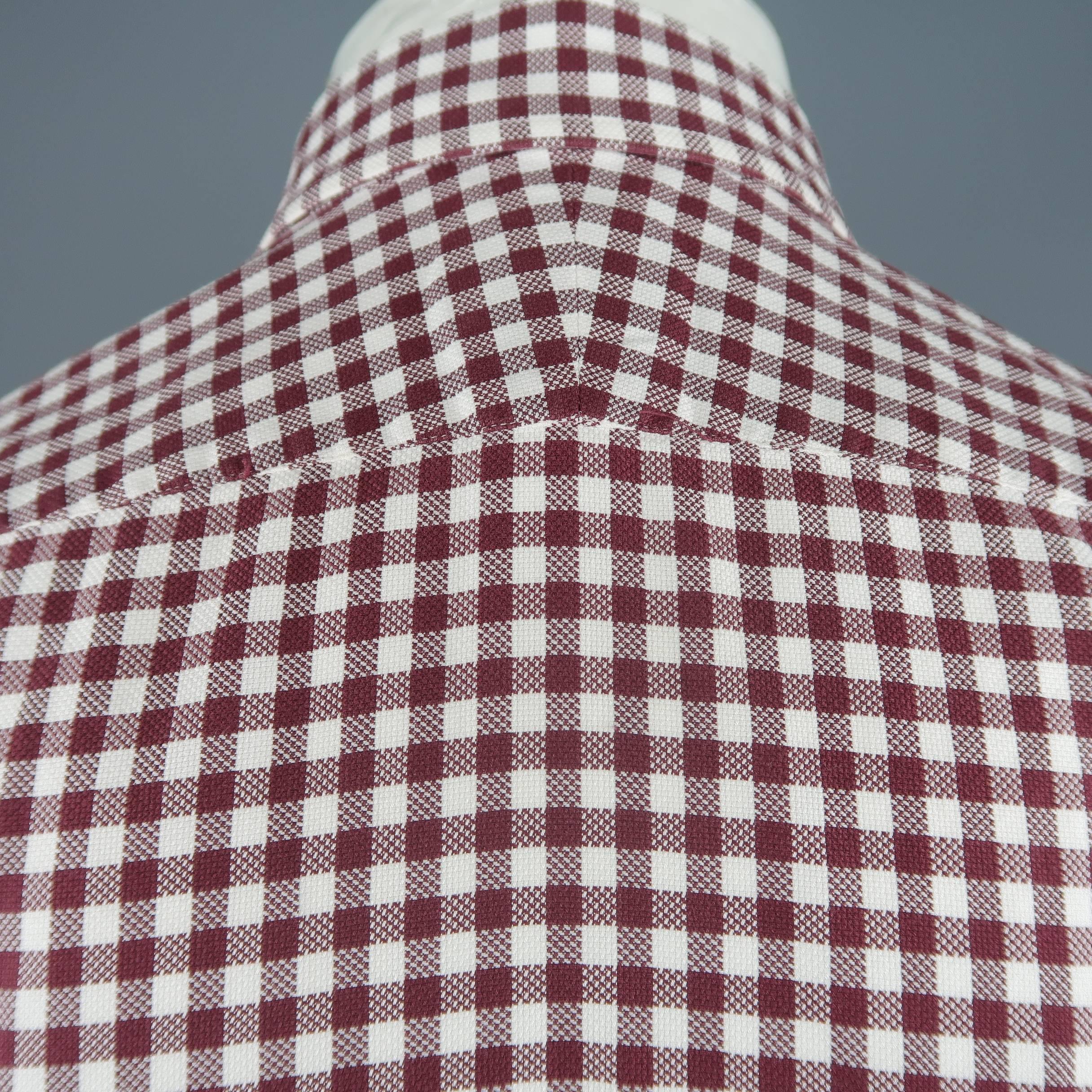 Red Men's HERMES Size M Burgundy & White Gingham Cotton Long Sleeve Shirt