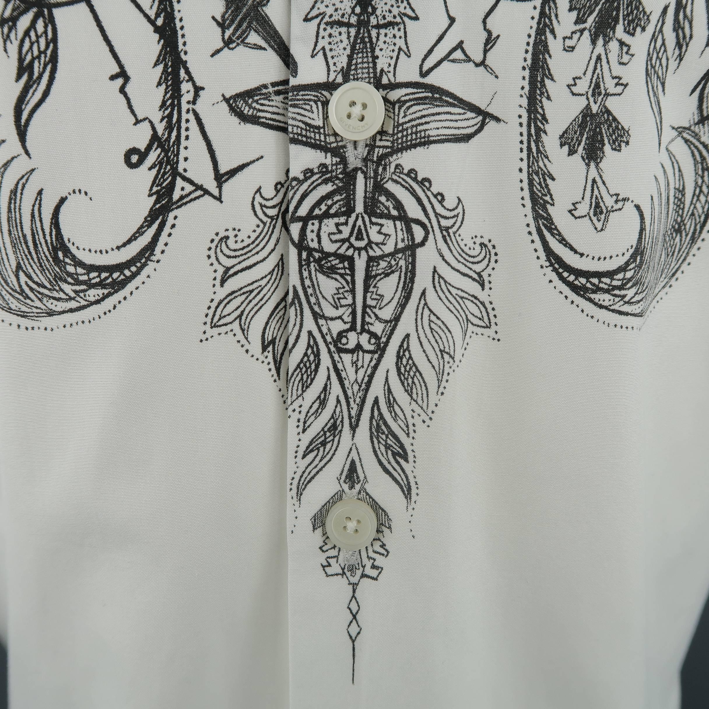 Men's GIVENCHY Size M White HONOR Tattoo Graphic Cotton Long Sleeve Shirt In Excellent Condition In San Francisco, CA