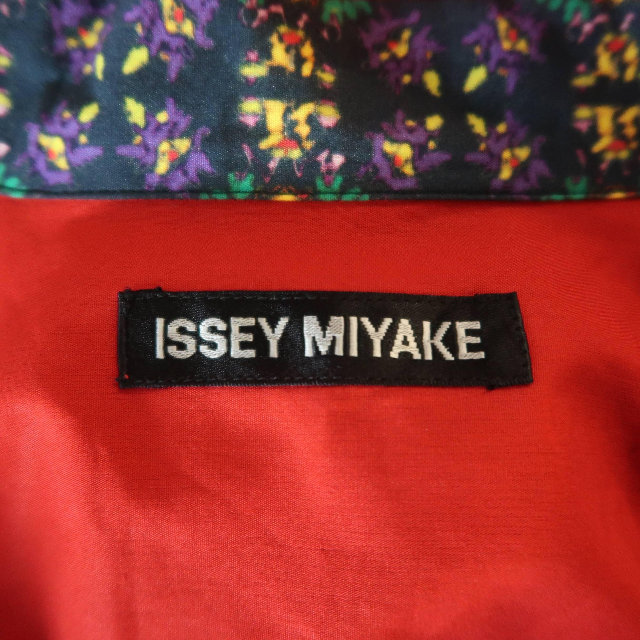 Men's ISSEY MIYAKE Size M Red Mixed Print Cotton Long Sleeve Shirt 4