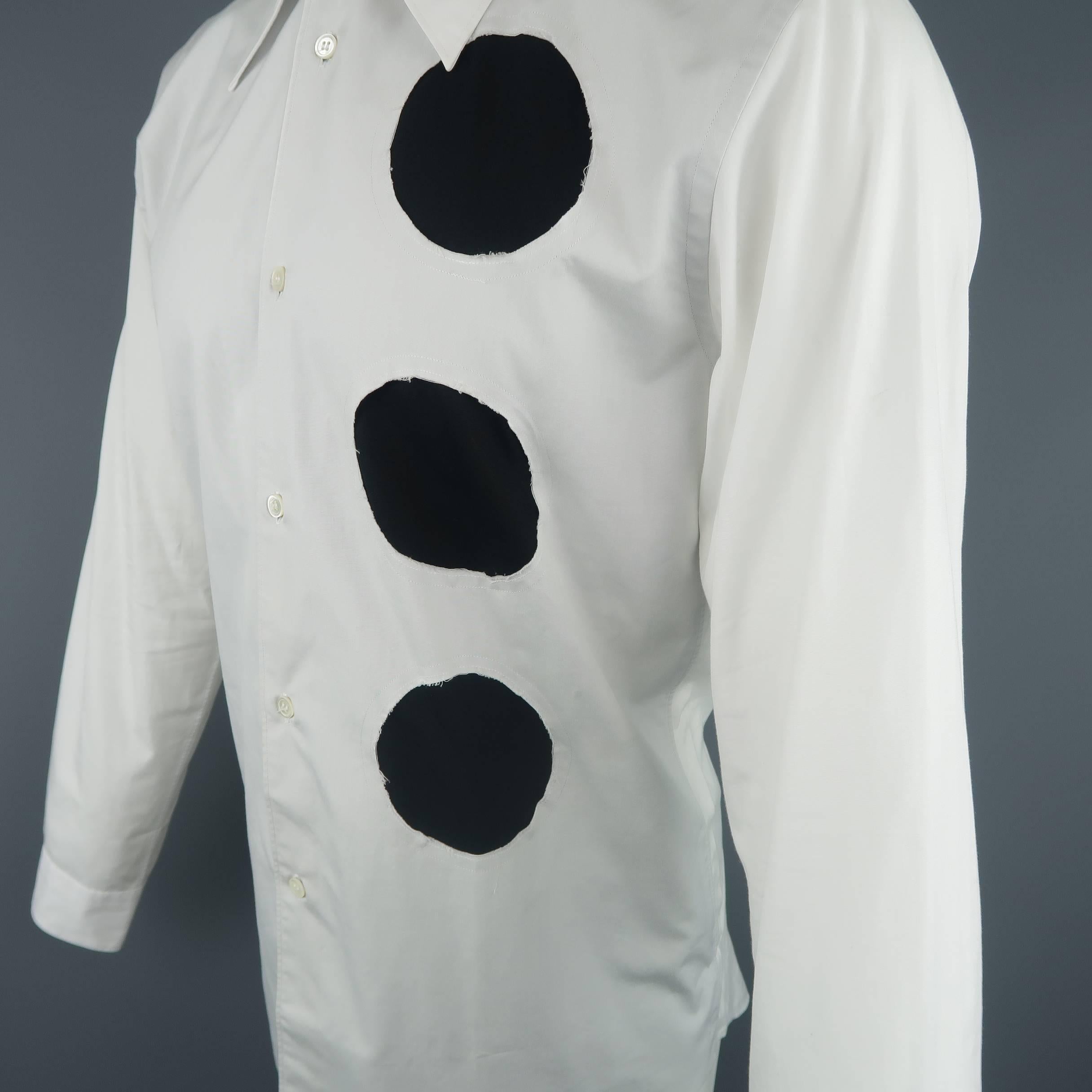 Gray Men's COMME des GARCONS Size M White Cotton Black Circle Cutout Shirt