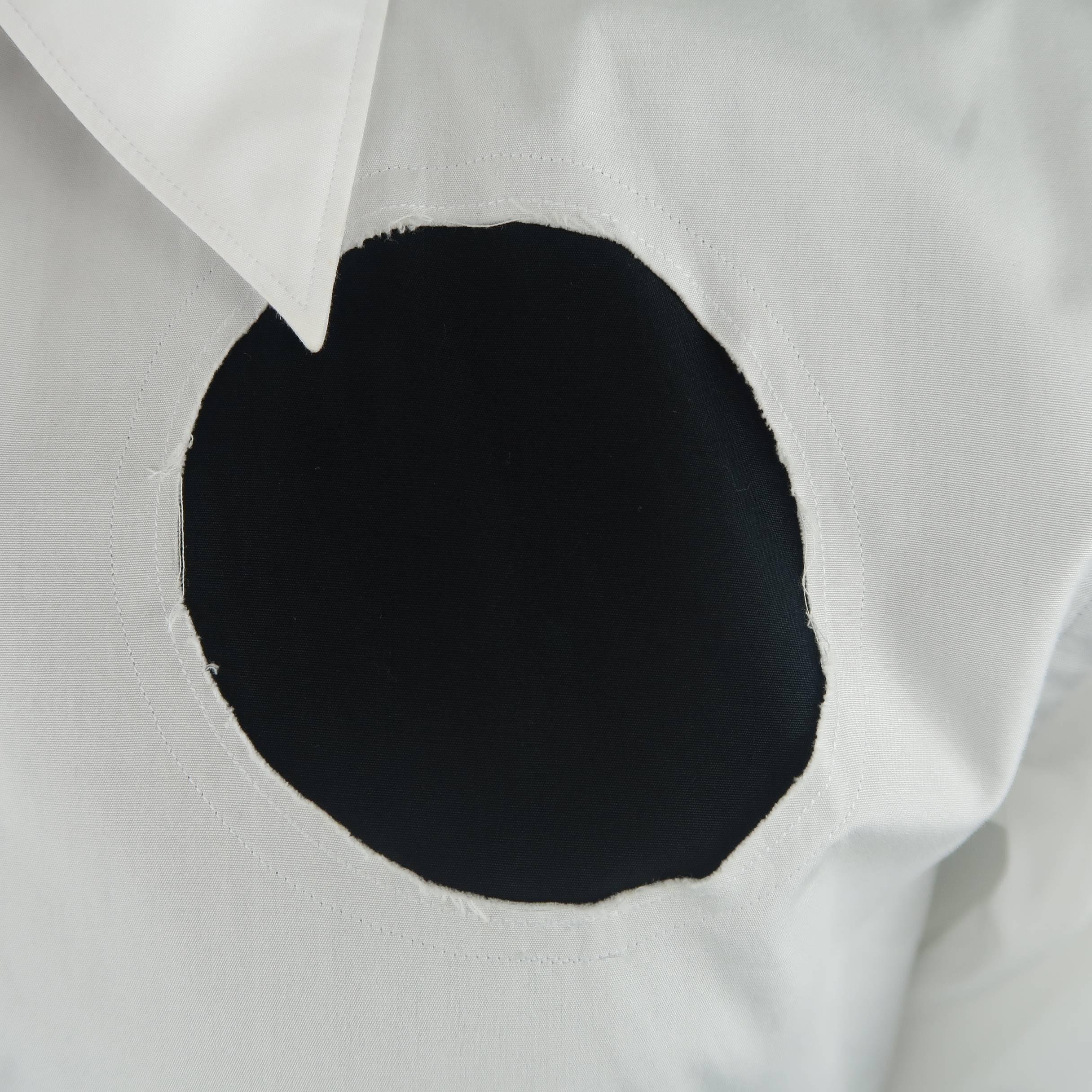 Men's COMME des GARCONS Size M White Cotton Black Circle Cutout Shirt In Excellent Condition In San Francisco, CA