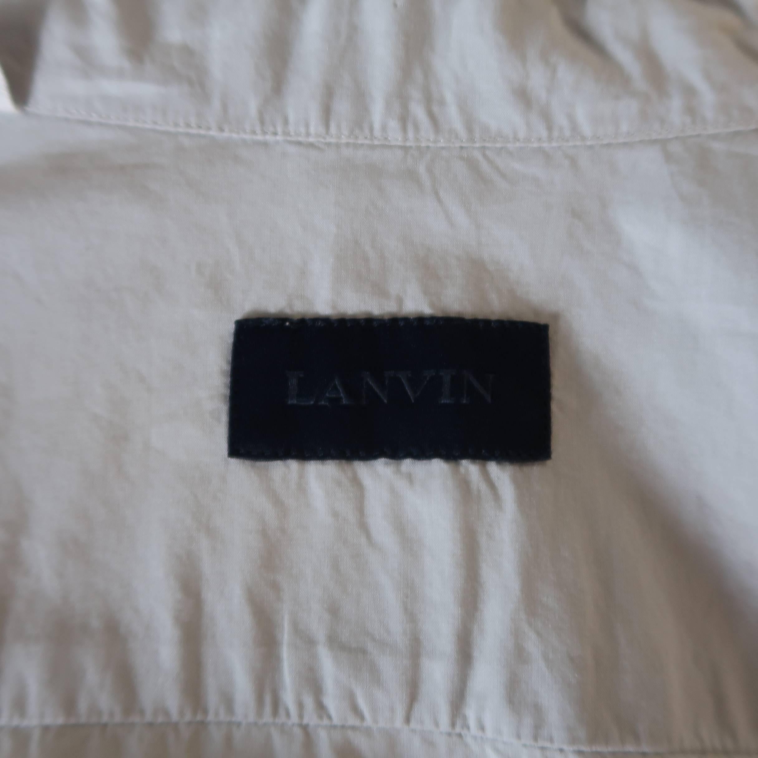 Men's LANVIN Size L Light Gray Cotton Ribbon Collar Long Sleeve Shirt In Good Condition In San Francisco, CA