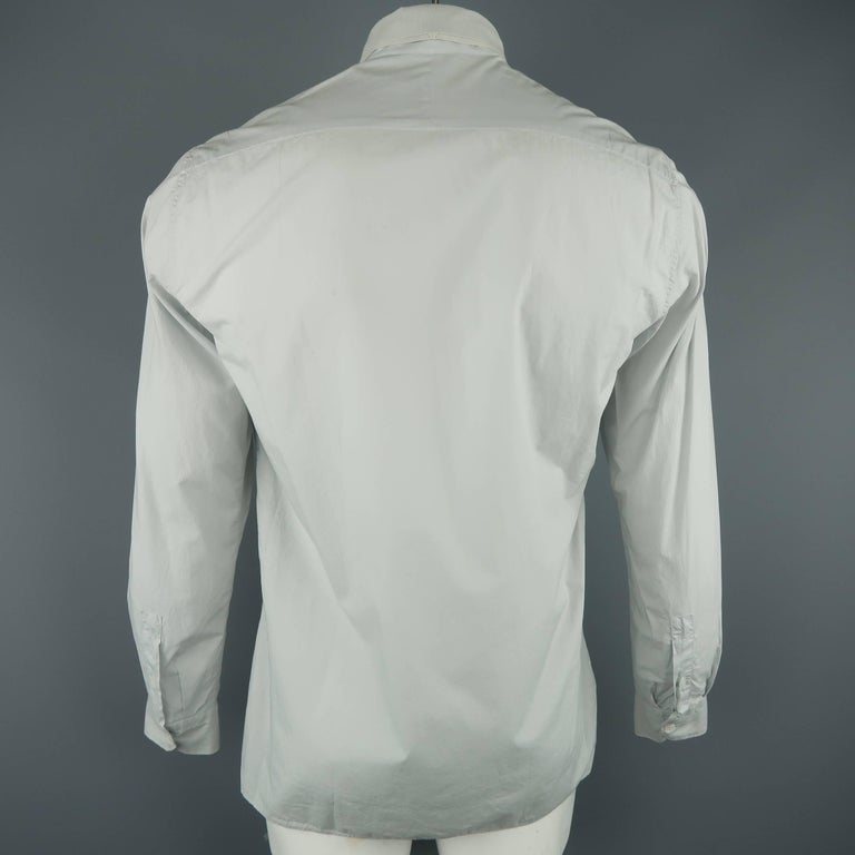 Men's LANVIN Size L Light Gray Cotton Ribbon Collar Long Sleeve Shirt ...