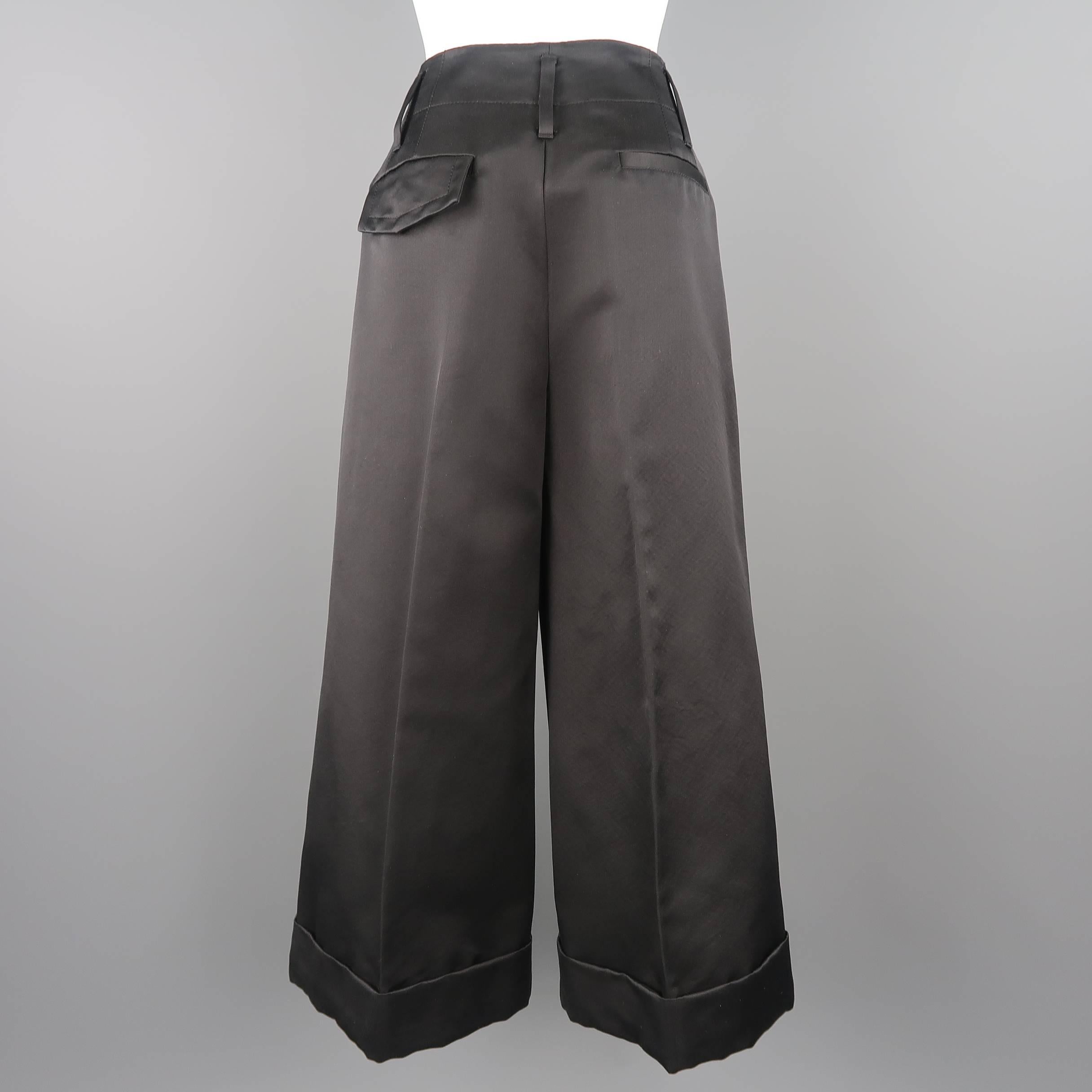 Women's MARC JACOBS Size 6 Black Silk Wide Leg Pleated Culottes Pants