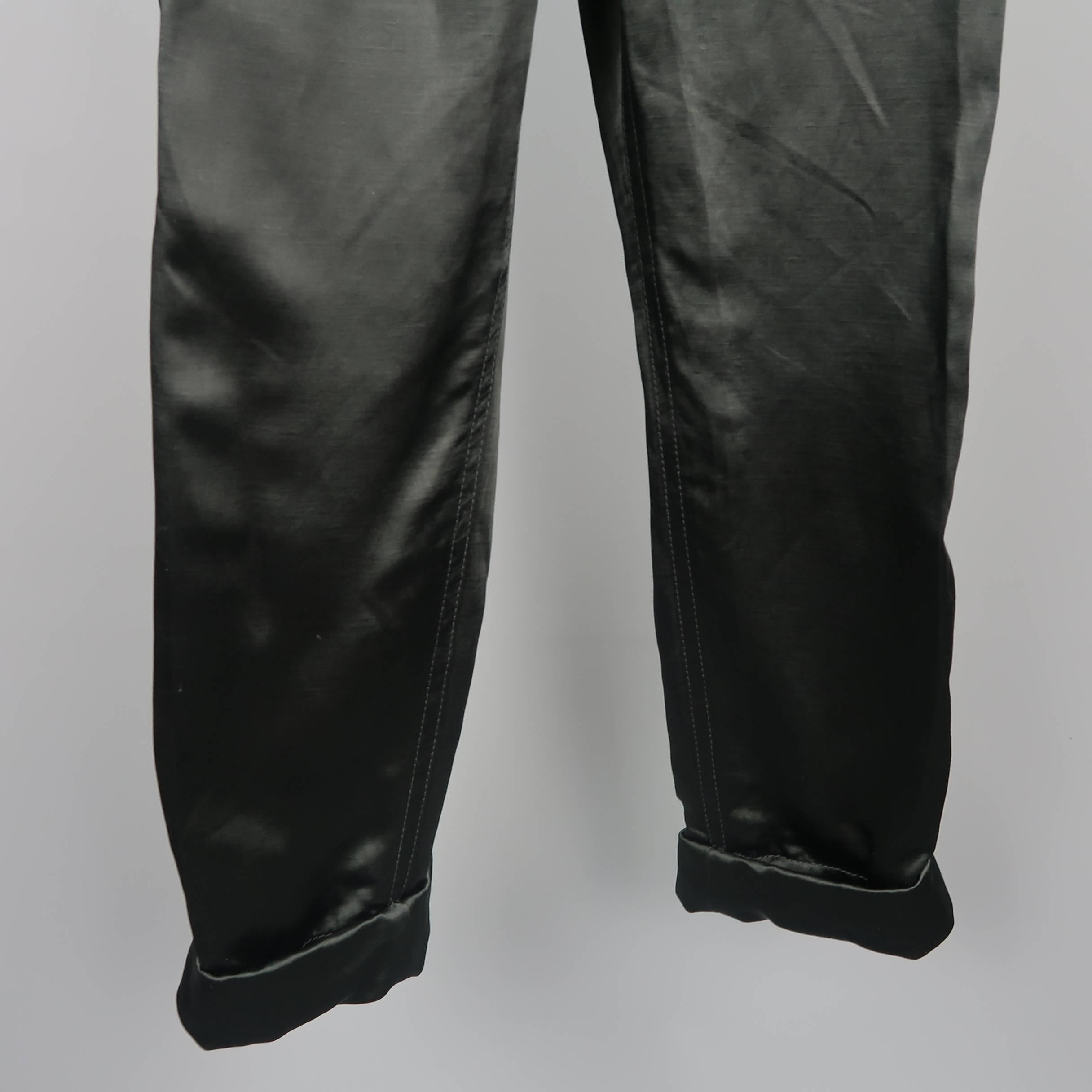 black satin cuffed trousers