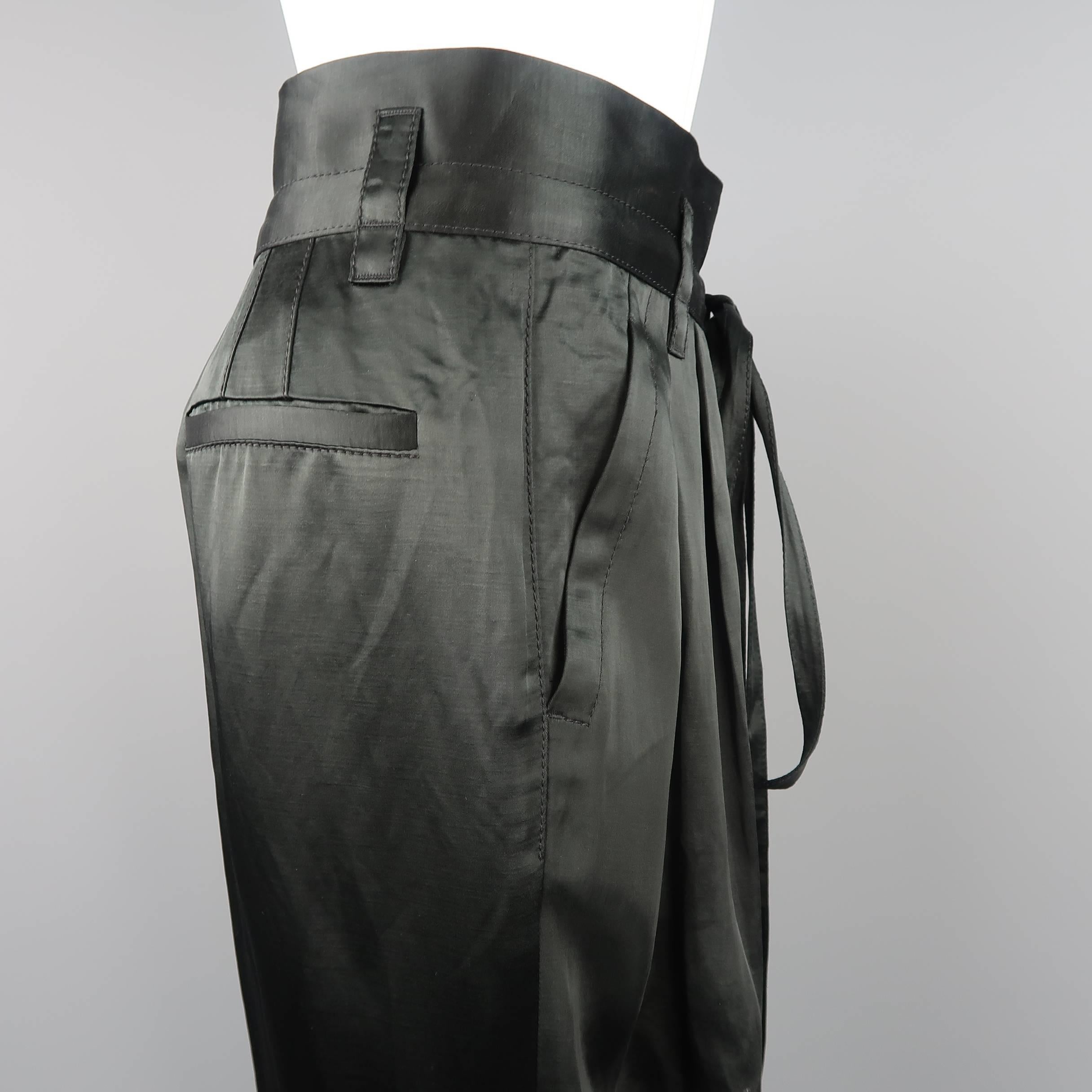 MARC JACOBS Size 4 Black Linen Blend Satin Pleated Cuffed Pants 1