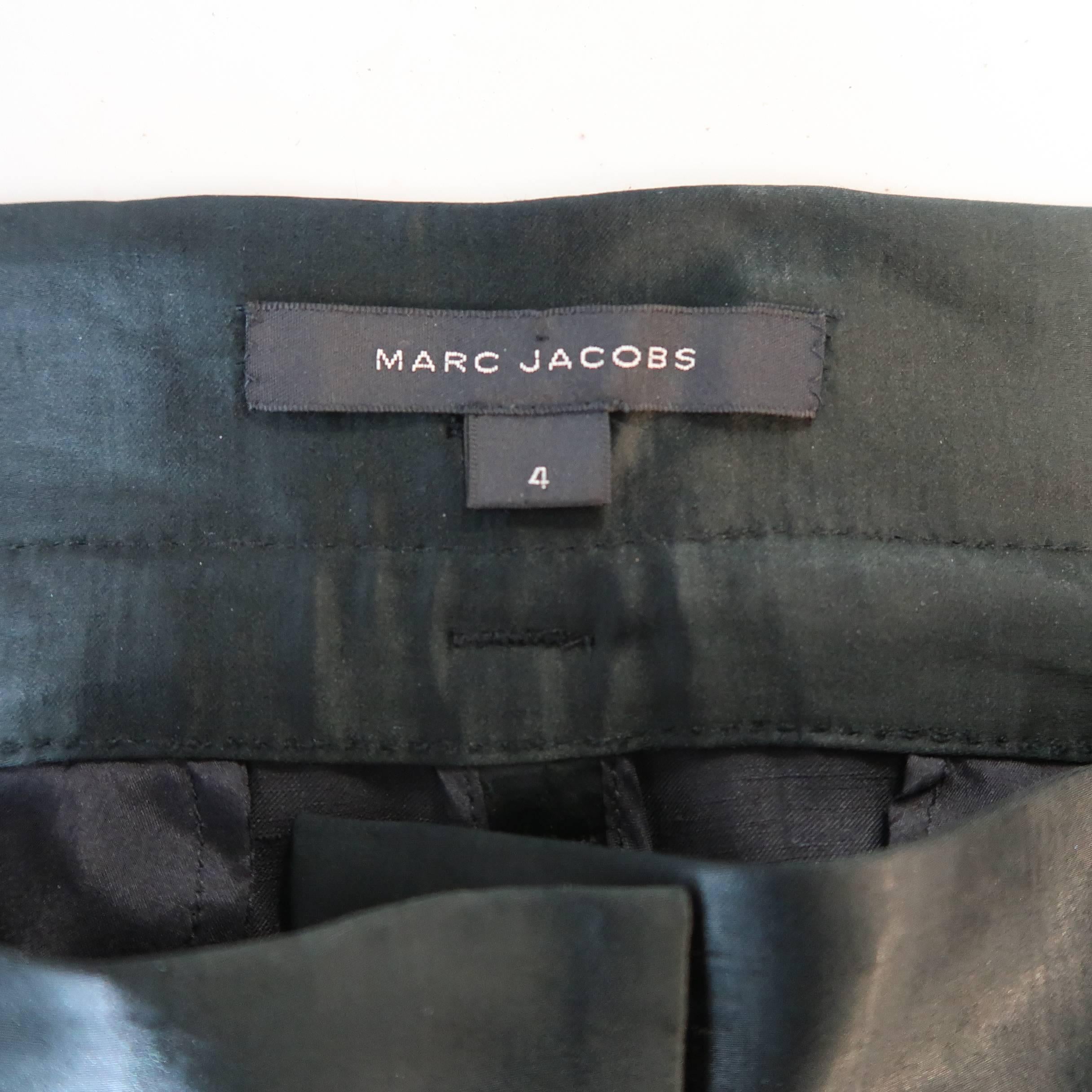 MARC JACOBS Size 4 Black Linen Blend Satin Pleated Cuffed Pants 3