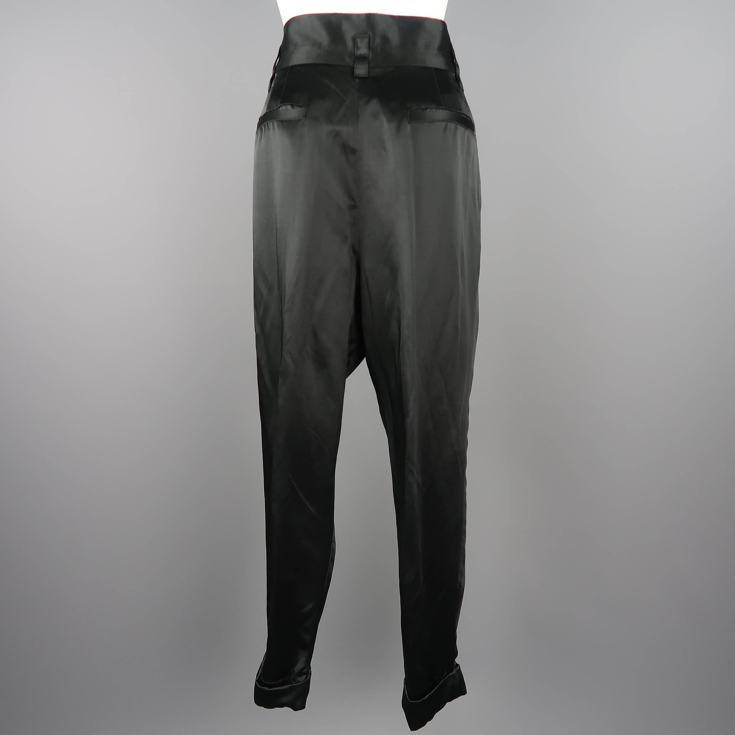 MARC JACOBS Size 4 Black Linen Blend Satin Pleated Cuffed Pants 2