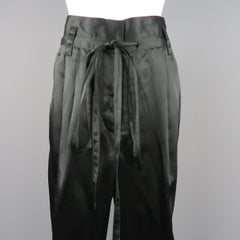 MARC JACOBS Size 4 Black Linen Blend Satin Pleated Cuffed Pants