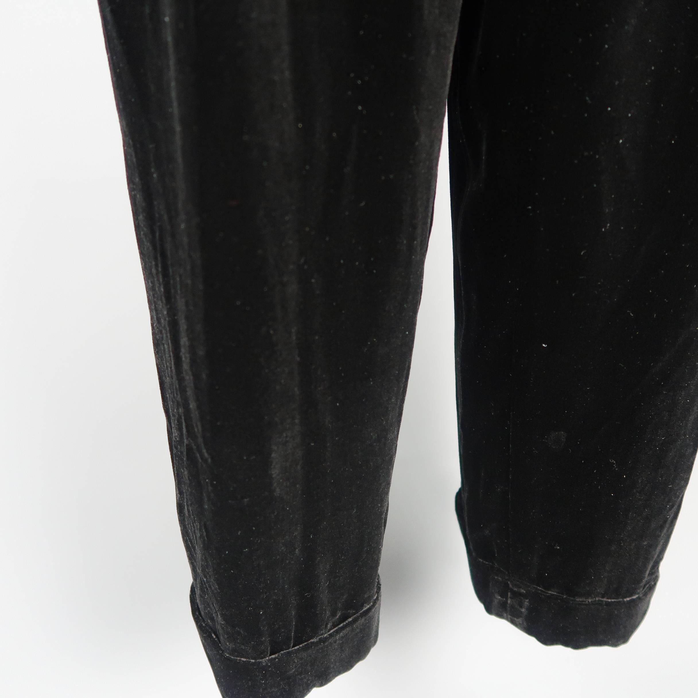 Women's  DONNA KARAN Size 8 Black Velvet High Rise Pleated Dress Pants