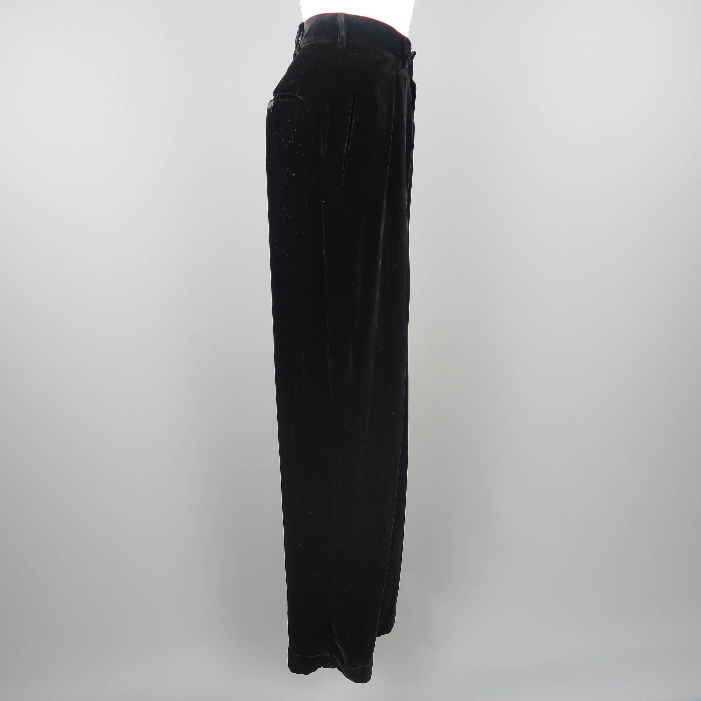  DONNA KARAN Size 8 Black Velvet High Rise Pleated Dress Pants 1