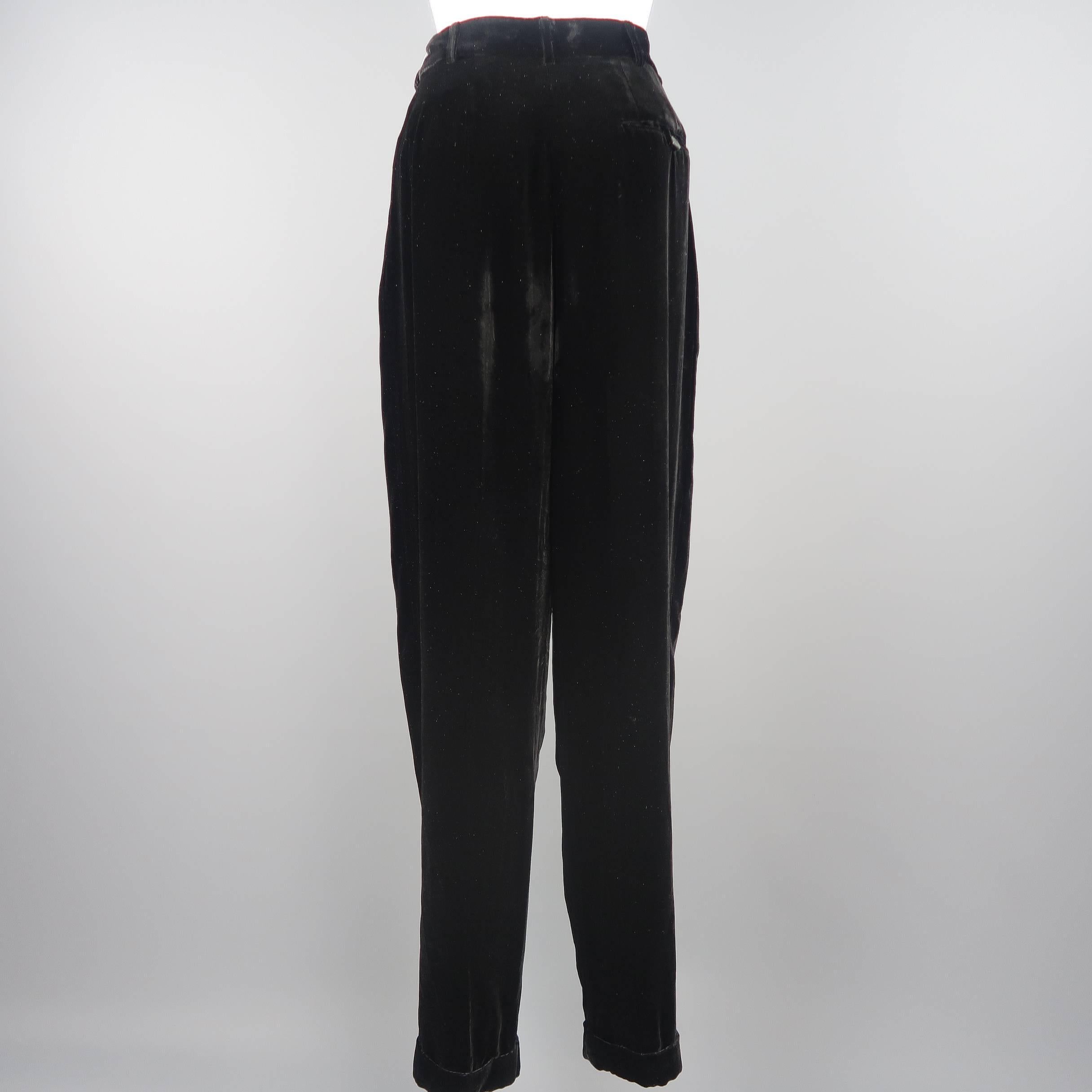  DONNA KARAN Size 8 Black Velvet High Rise Pleated Dress Pants 3