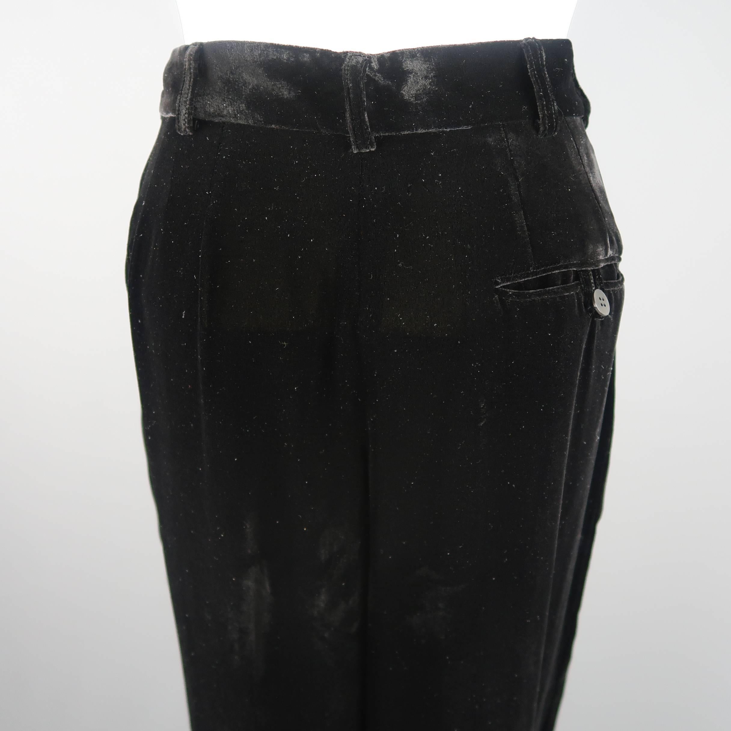 DONNA KARAN Size 8 Black Velvet High Rise Pleated Dress Pants 4