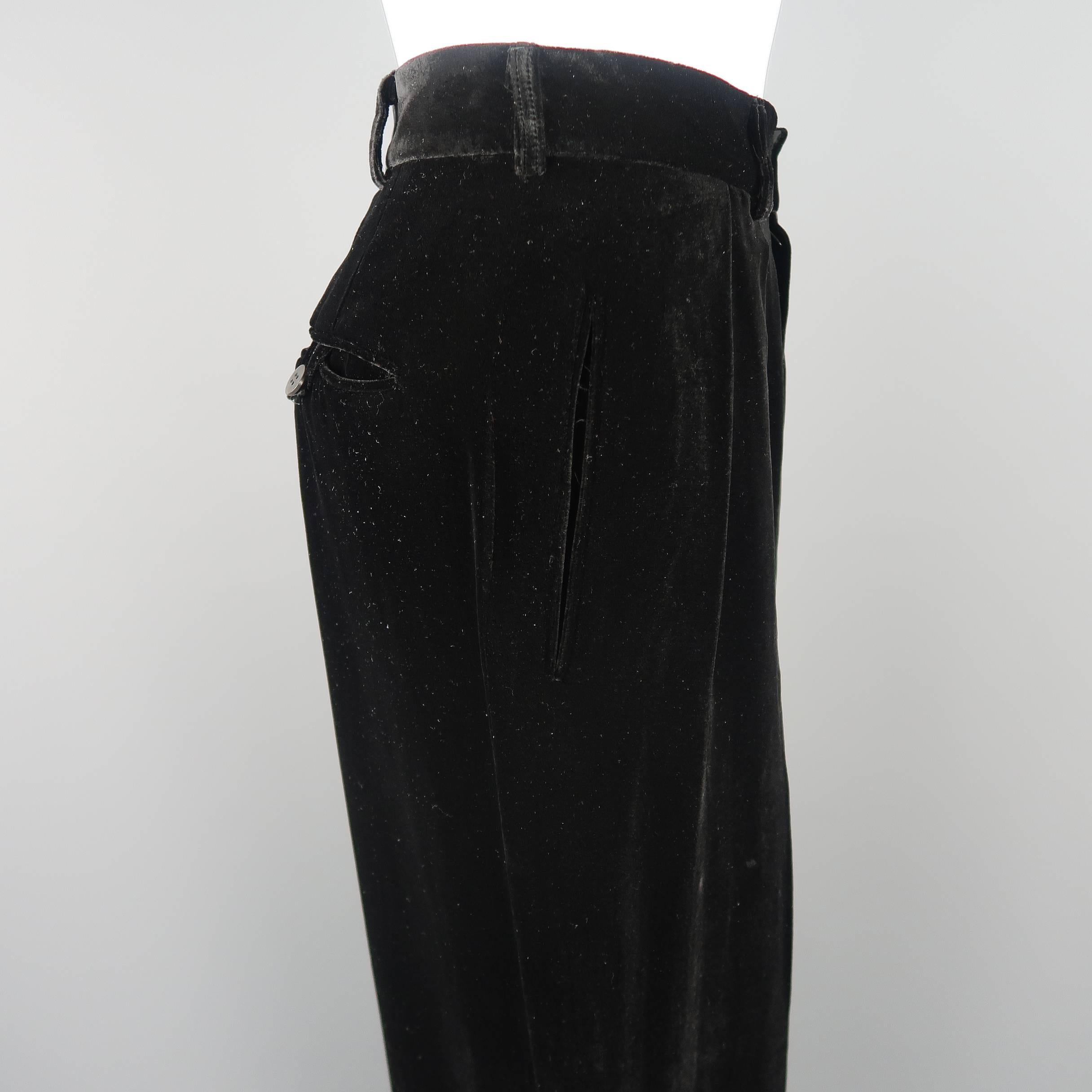  DONNA KARAN Size 8 Black Velvet High Rise Pleated Dress Pants 2