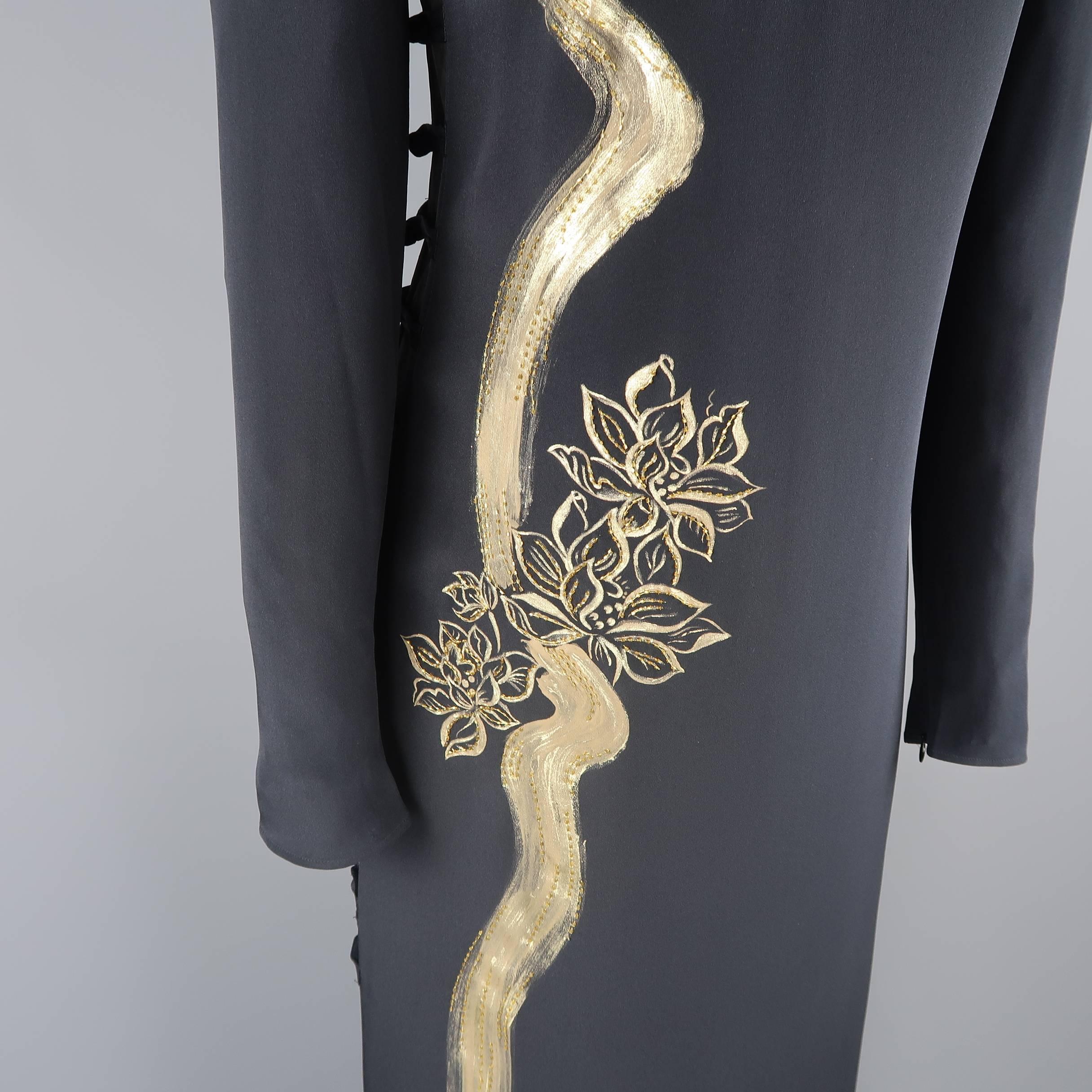 Emilio Pucci Gown - Black Silk Gold Painted Dragon Column Dress 1