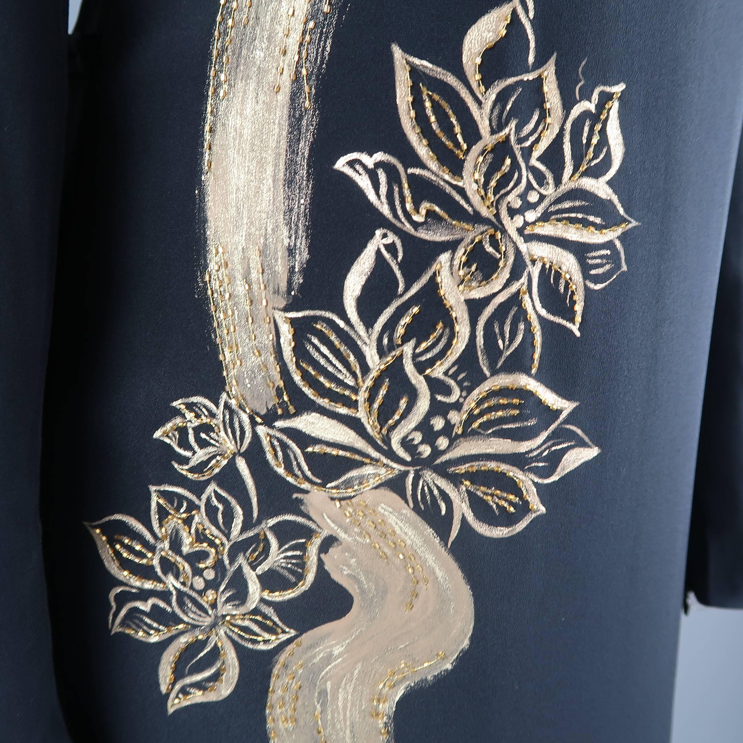 Emilio Pucci Gown - Black Silk Gold Painted Dragon Column Dress 2