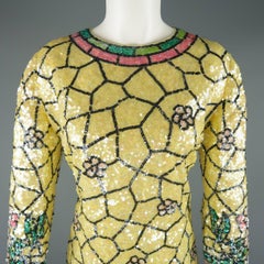 Vintage 1960s I.MAGNIN Size 12 Yellow Mosaic Sequin Cocktail Dress