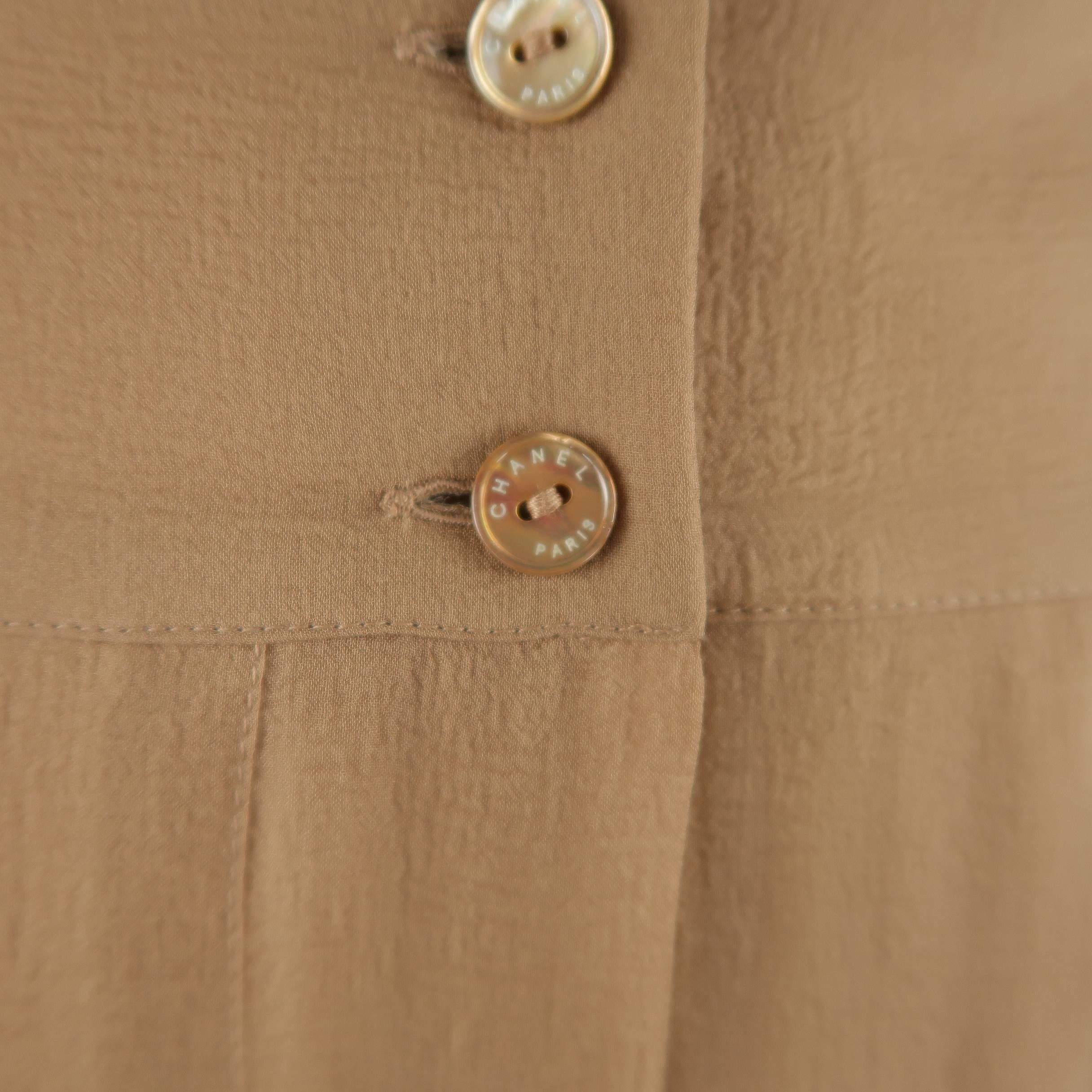 Brown CHANEL Size 8 Tan Silk Chiffon Pleated Pencil Skirt