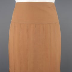 CHANEL Größe 8 Brauner plissierter Bleistiftrock aus Seidenchiffon