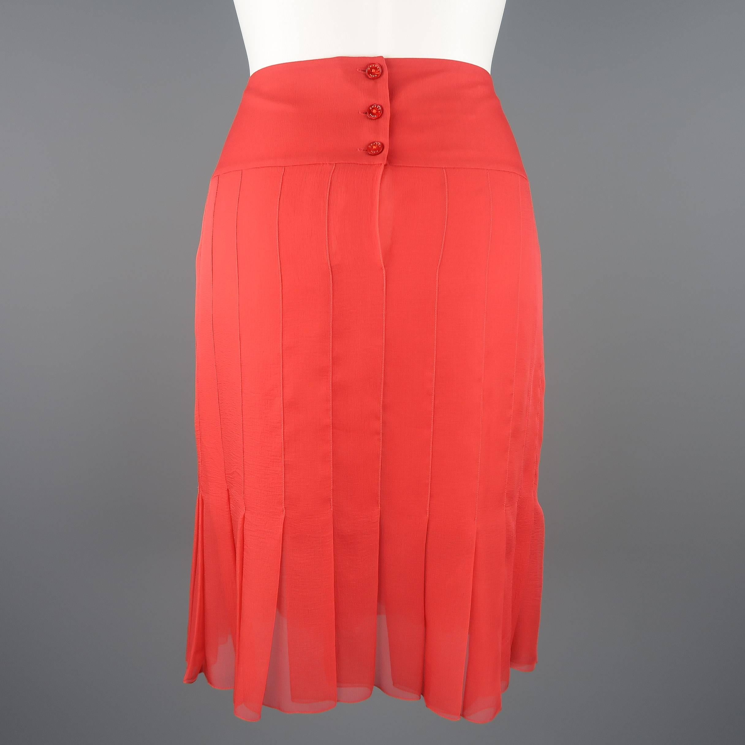 Women's CHANEL Size 8 Red Silk Chiffon Pleated Pencil Skirt
