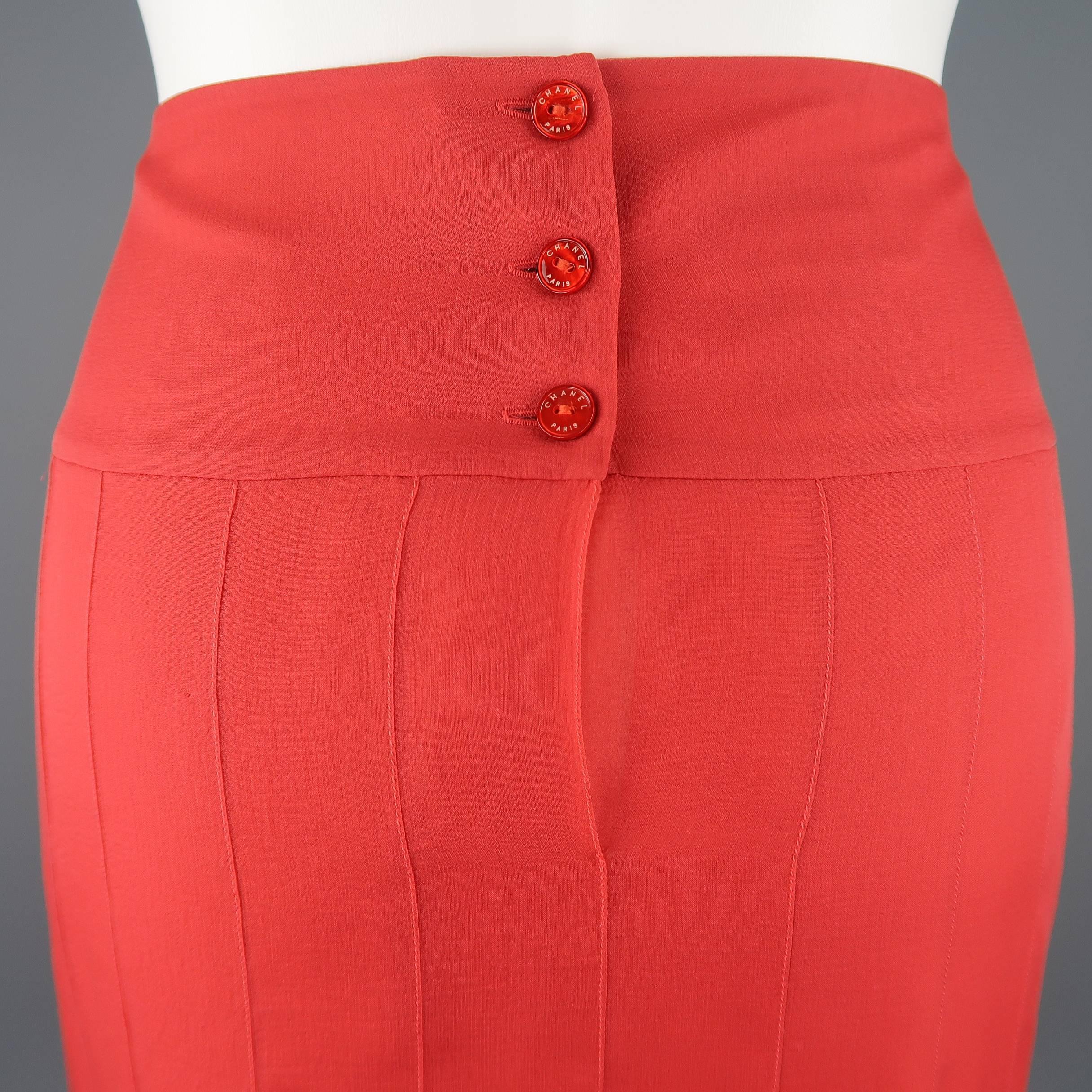 CHANEL Size 8 Red Silk Chiffon Pleated Pencil Skirt 1