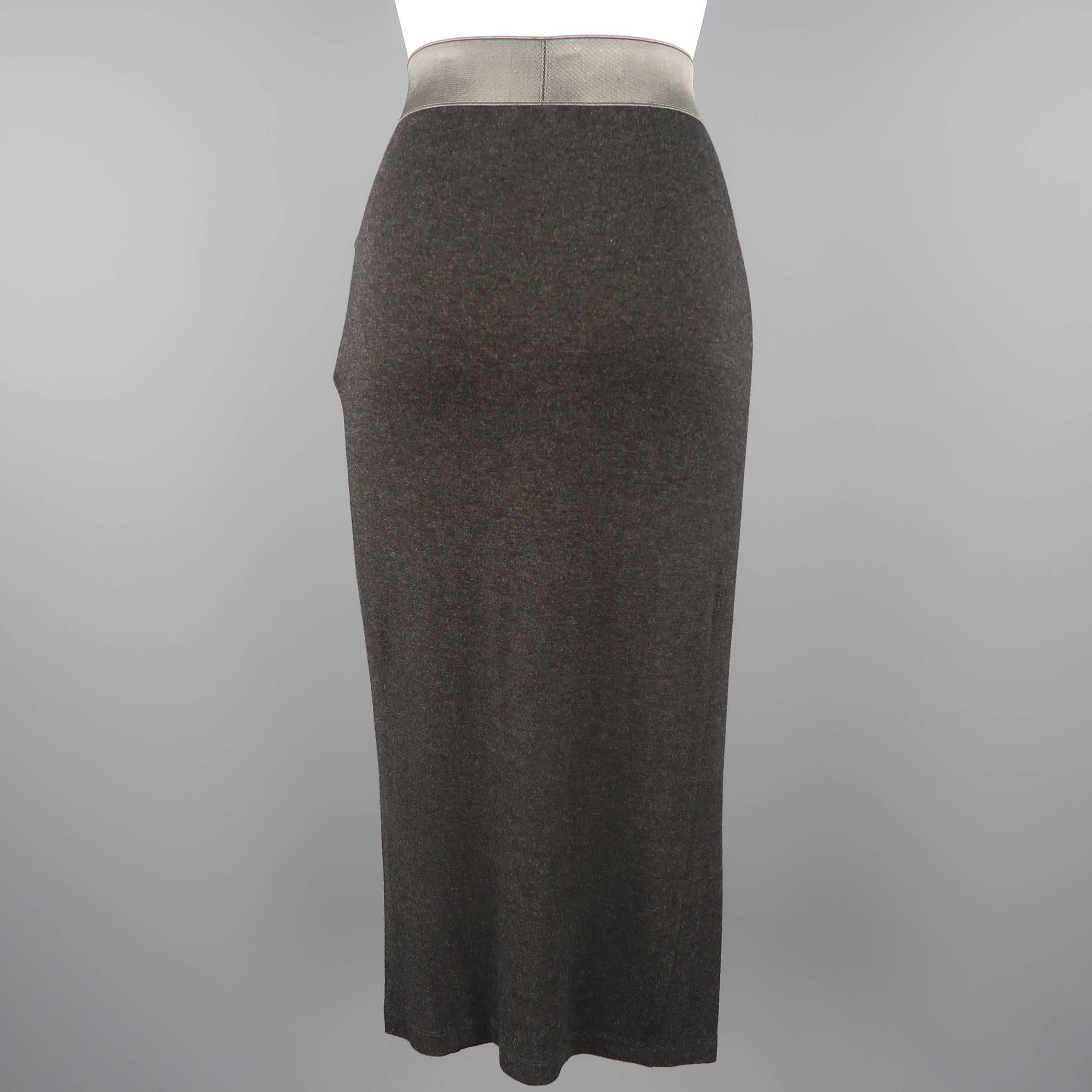 Black DONNA KARAN Size M Charcoal Jersey Silver Waistband Pencil Skirt