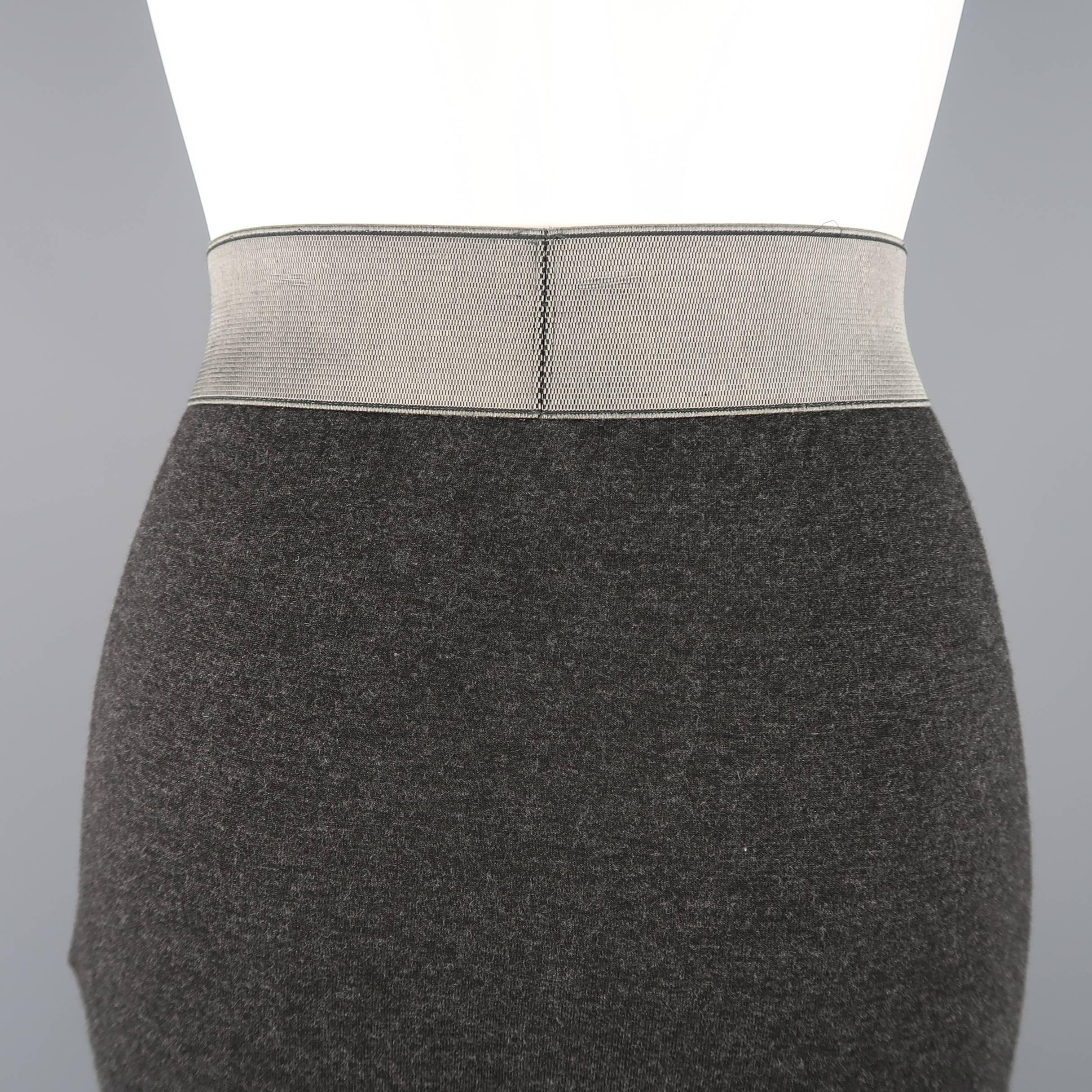 DONNA KARAN Size M Charcoal Jersey Silver Waistband Pencil Skirt In Excellent Condition In San Francisco, CA