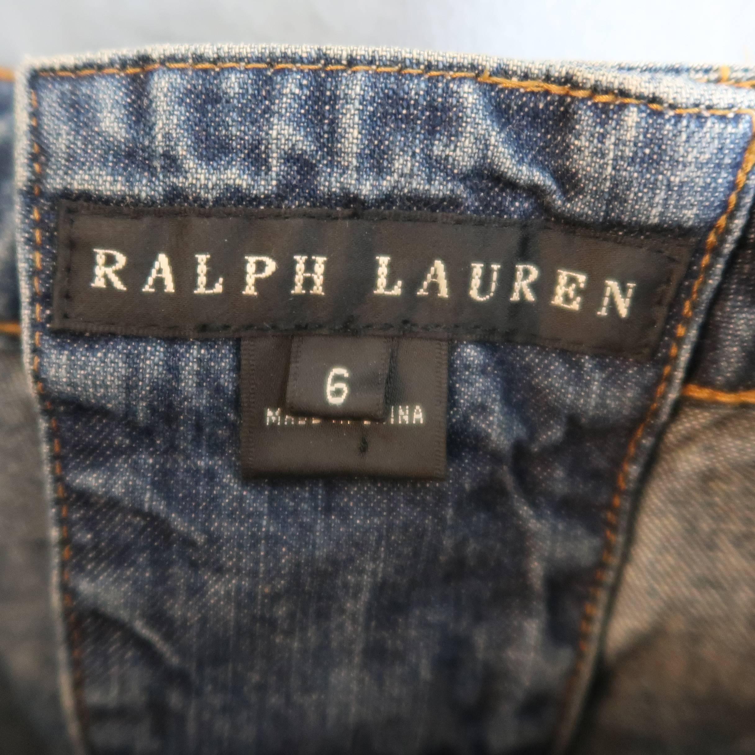 RALPH LAUREN Size 6 Blue Dirty Wash Denim Flaired Maxi Skirt 2