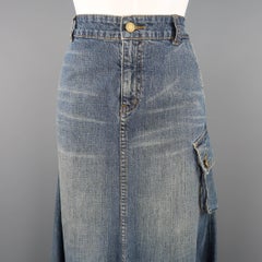 RALPH LAUREN Size 6 Blue Dirty Wash Denim Flaired Maxi Skirt