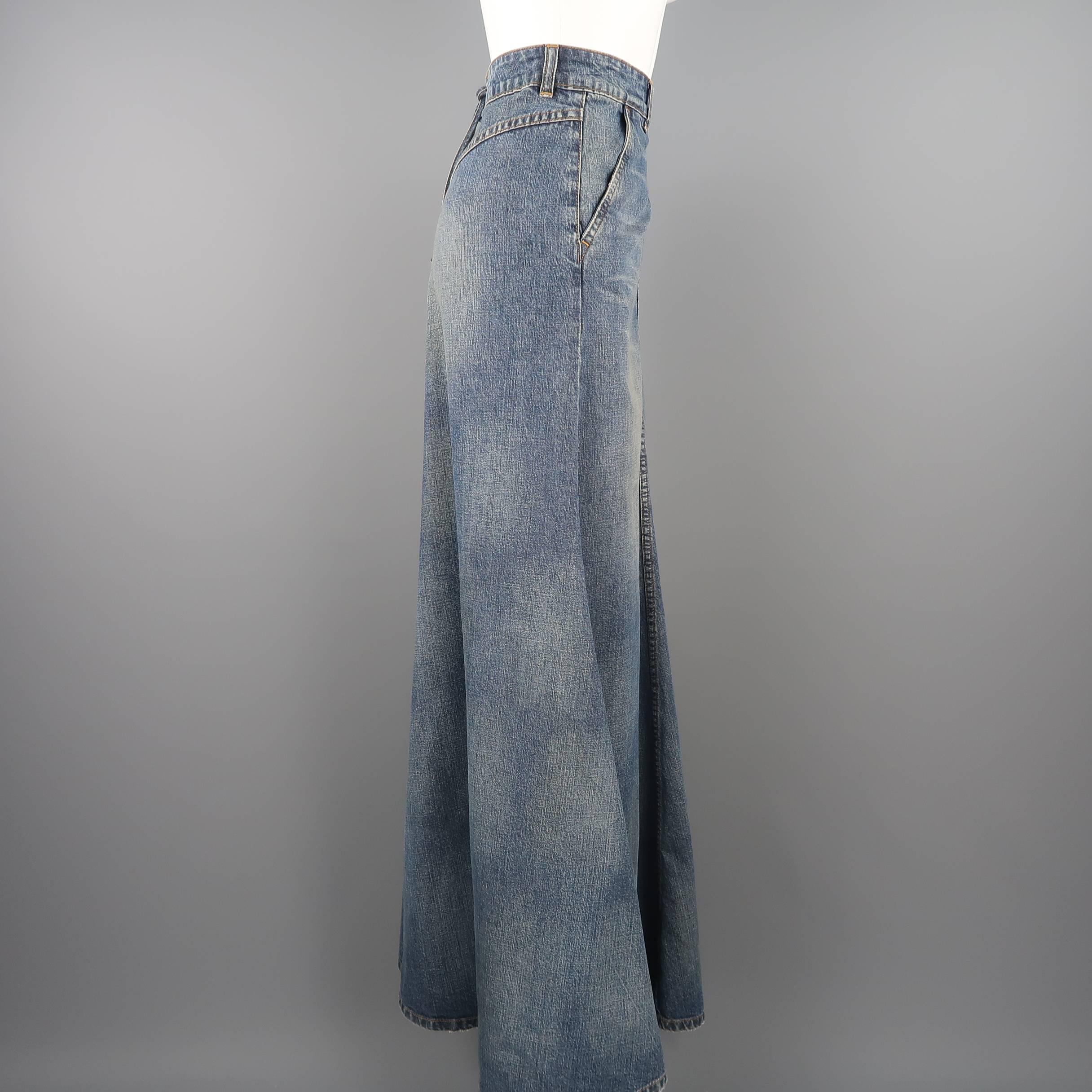RALPH LAUREN Size 6 Blue Dirty Wash Denim Flaired Maxi Skirt In Excellent Condition In San Francisco, CA