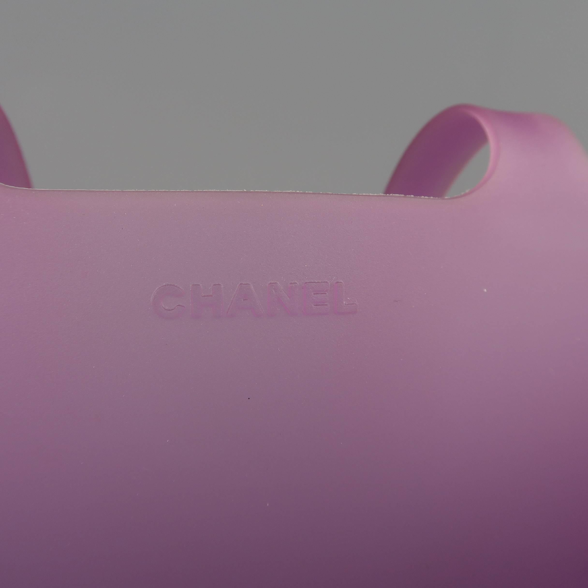 CHANEL Purple Clear Jelly Rubber Logo Tote Bag 4