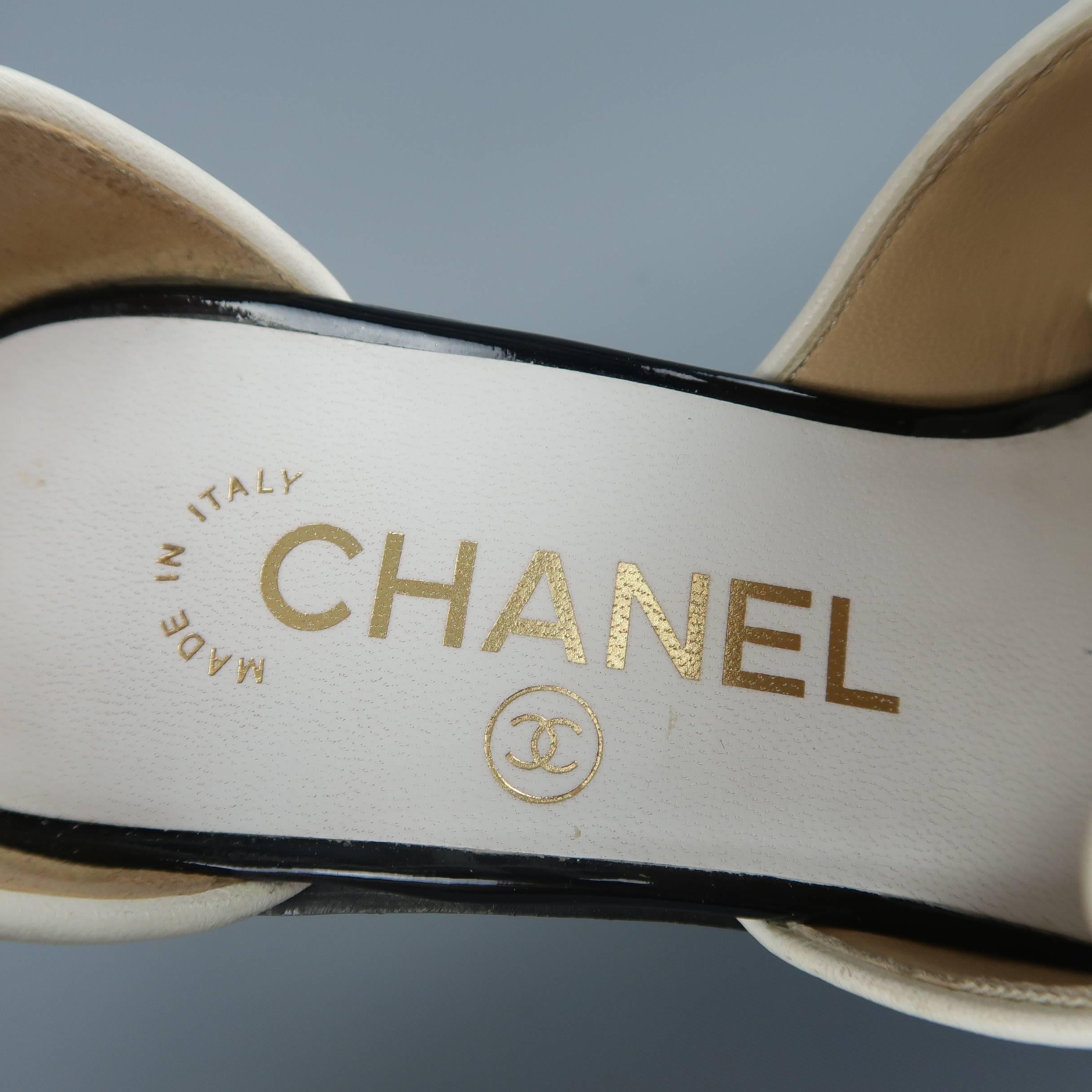CHANEL Size 5.5 Black & White Leather Ankle Strap Loafer Flats 1