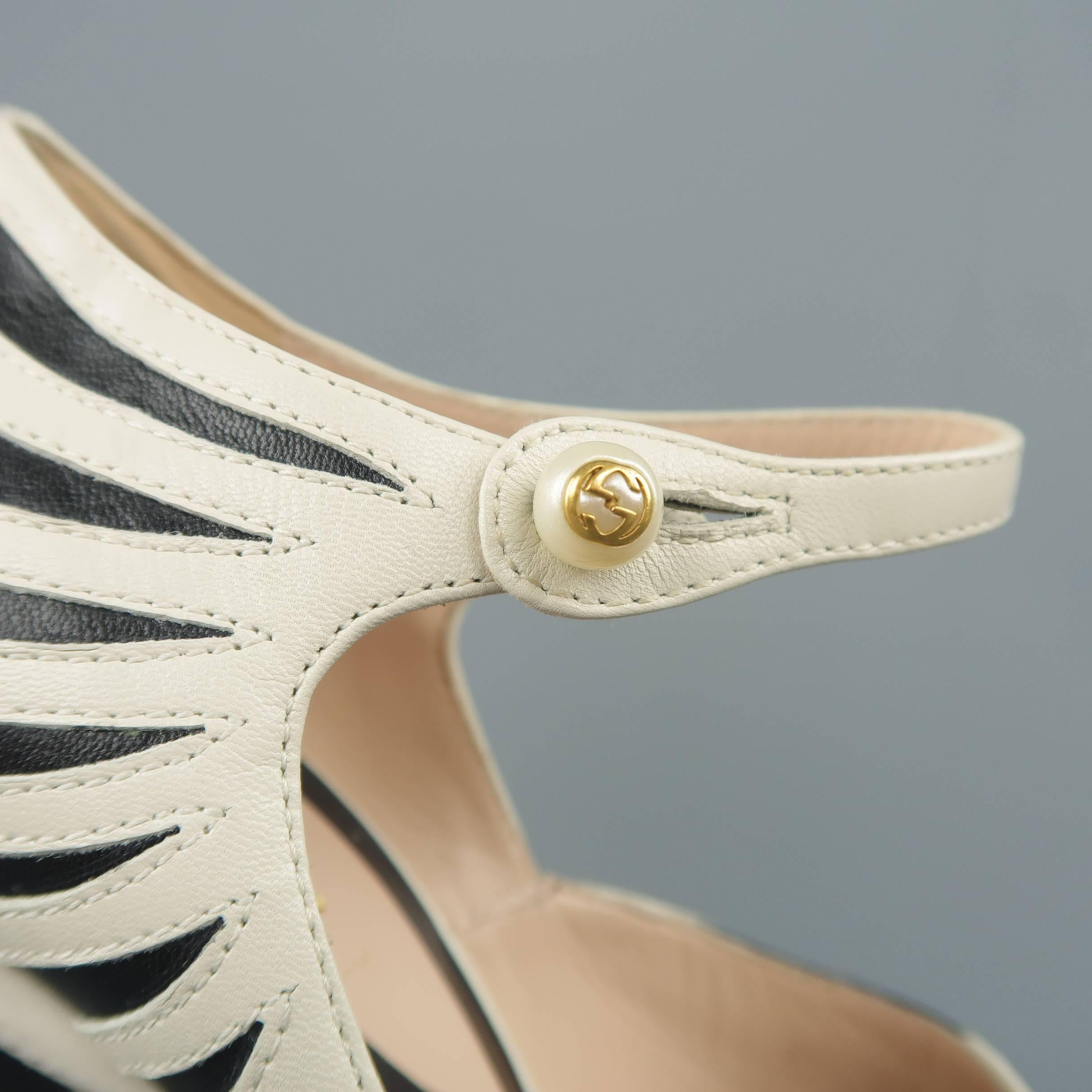 GUCCI Size 6 Black & Beige Leather LESLEY Zebra Mary Jane Pumps In Excellent Condition In San Francisco, CA
