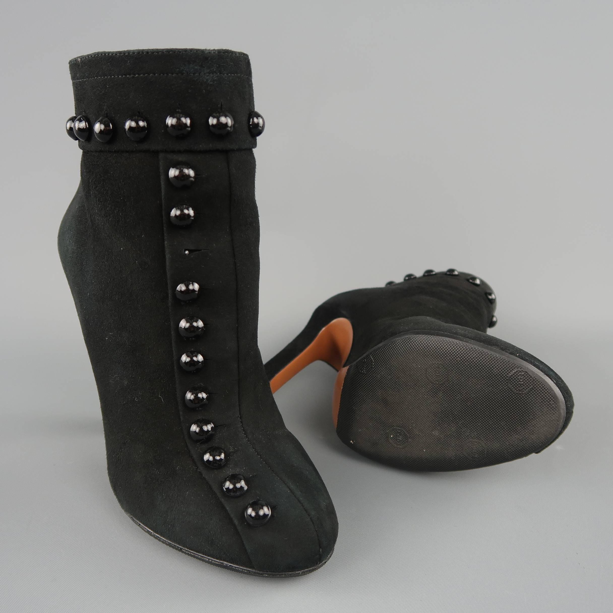 ALAIA Size 6.5 Black Suede Buttoned High Heel Ankle Boots In Fair Condition In San Francisco, CA