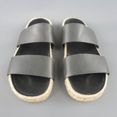 Men's BALENCIAGA Size 10 Black Leather Espadrille Sandals