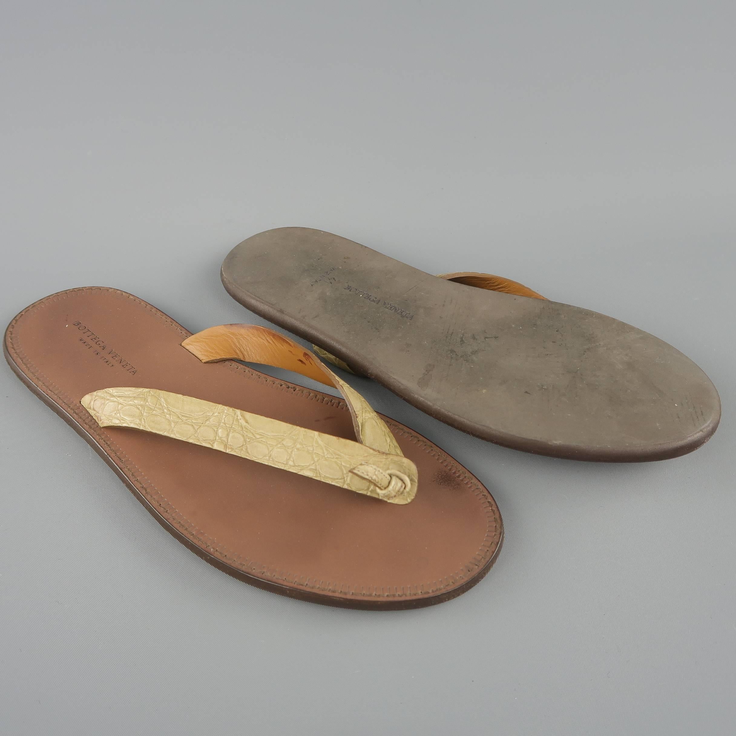 Men's BOTTEGA VENETA Size 8 Beige Alligator Textured Thong Sandals 1