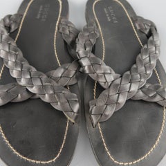 Men's GUCCI Size 12 Black Braided Leather X Strap Sandals