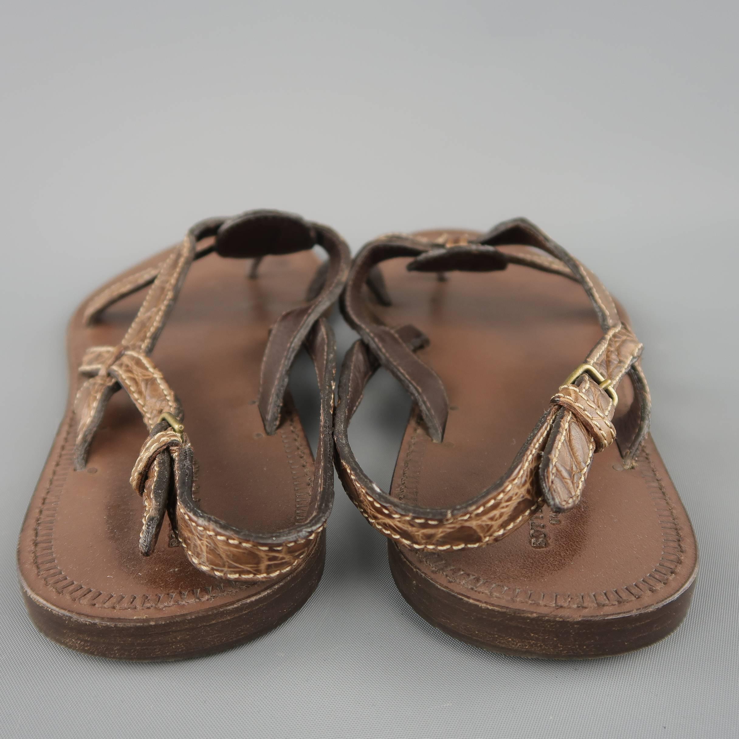 Women's or Men's Men's BOTTEGA VENETA Size 8 Brown Alligator Textured Sandals