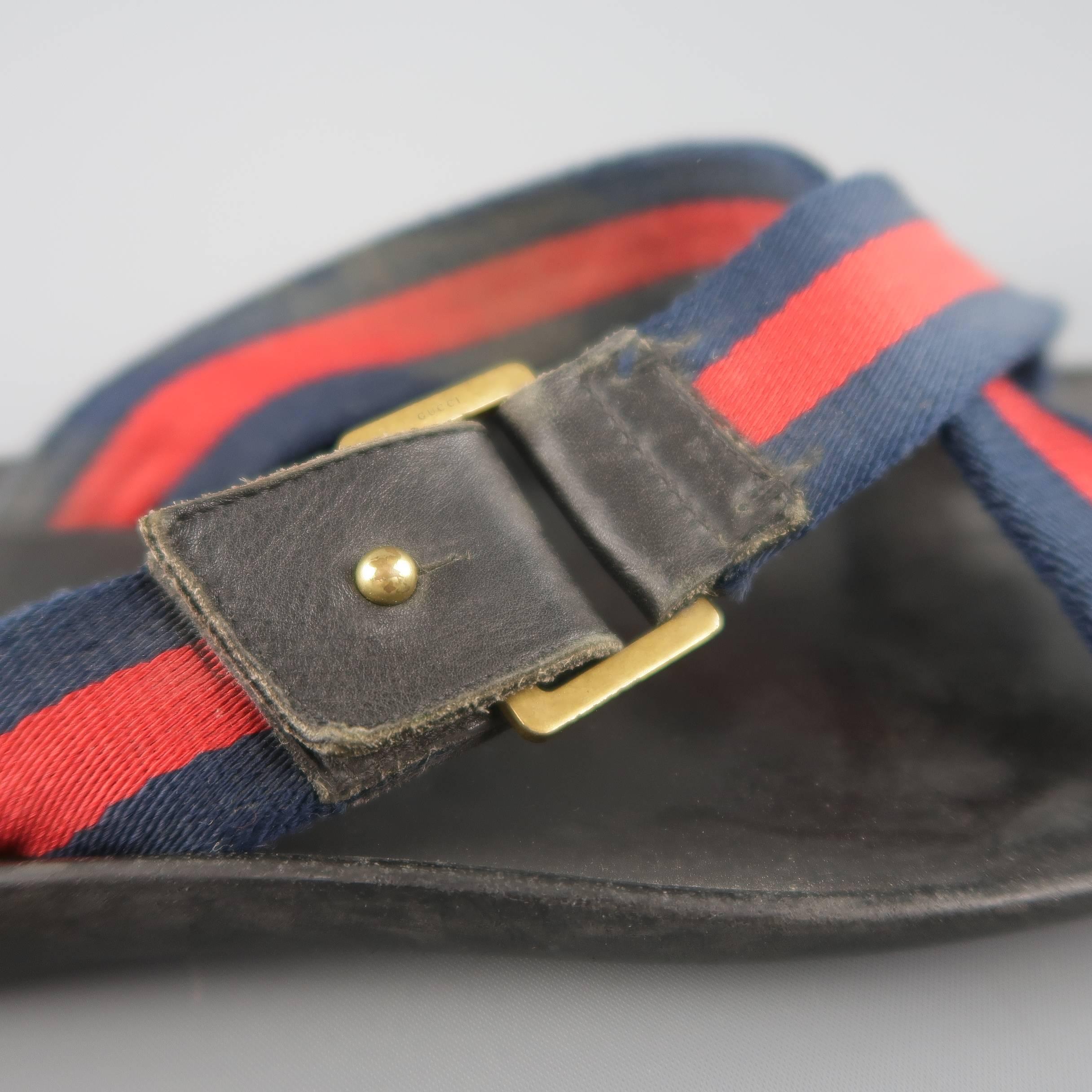 Black Men's GUCCI Size 11 Navy & Red Stripe Canvas Strap X Sandals
