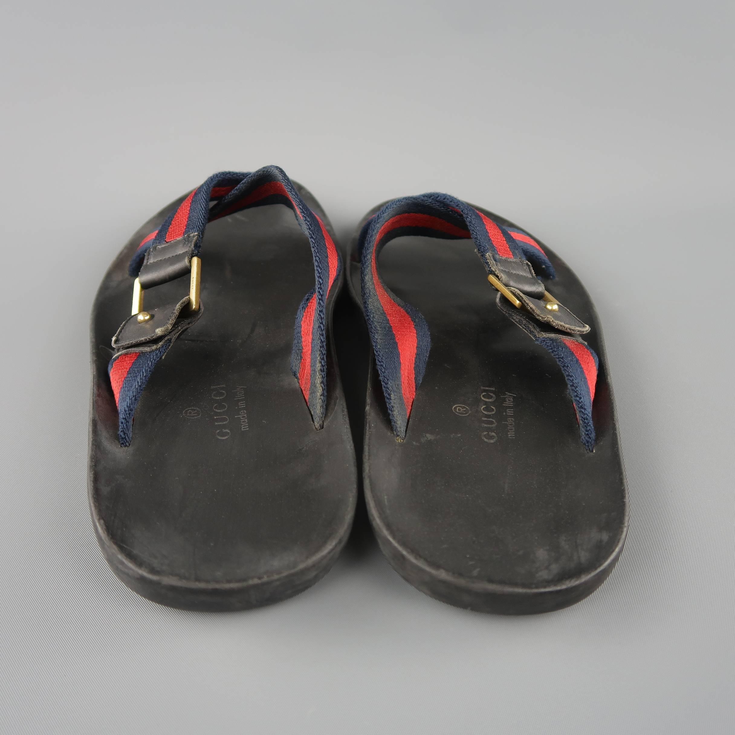 Men's GUCCI Size 11 Navy & Red Stripe Canvas Strap X Sandals 1
