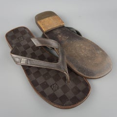 Men's LOUIS VUITTON Size 8.5 Brown Damier Leather Sandals