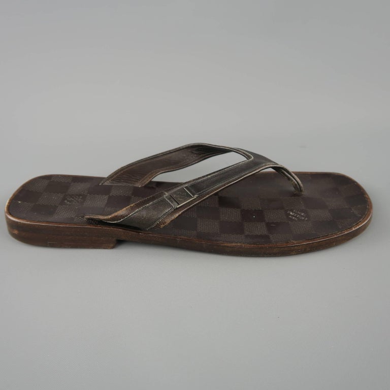 Men's LOUIS VUITTON Size 8.5 Brown Damier Leather Sandals at