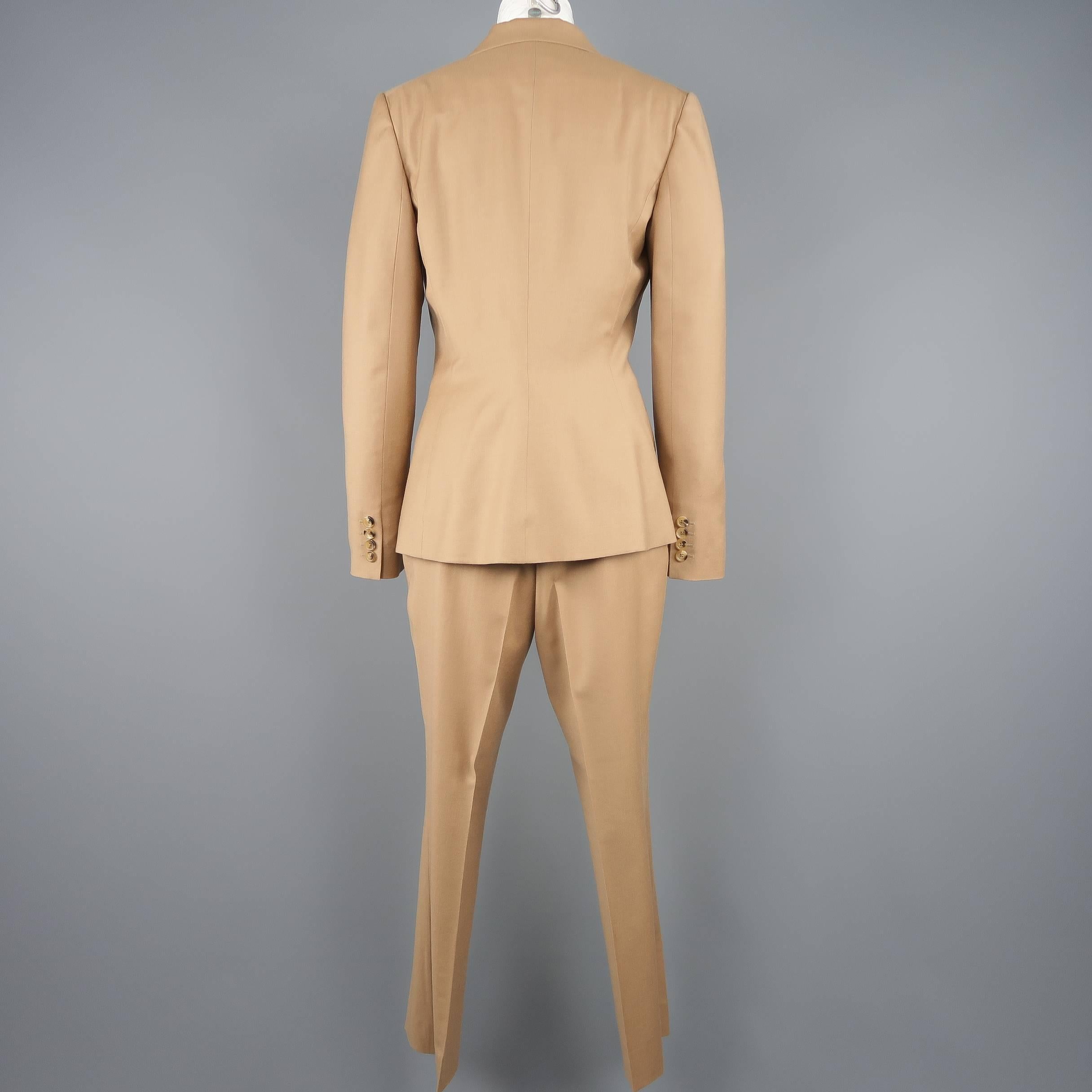Women's Ralph Lauren Tan Camel Wool Single Breasted Notch Lapel Pants Suit