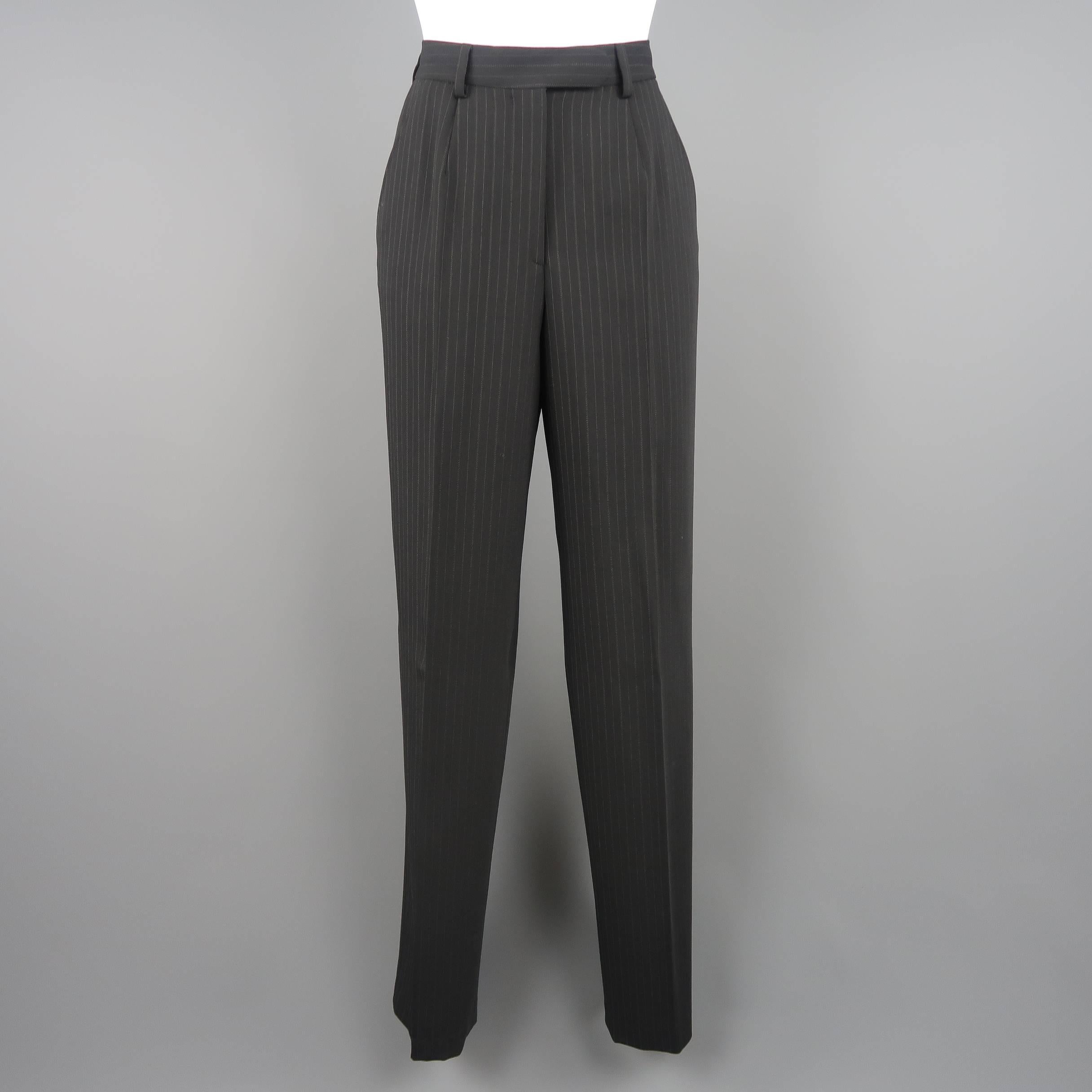 GIORGIO ARMANI Size 6 Black Pinstripe Wool Double Breasted Pants Suit 4