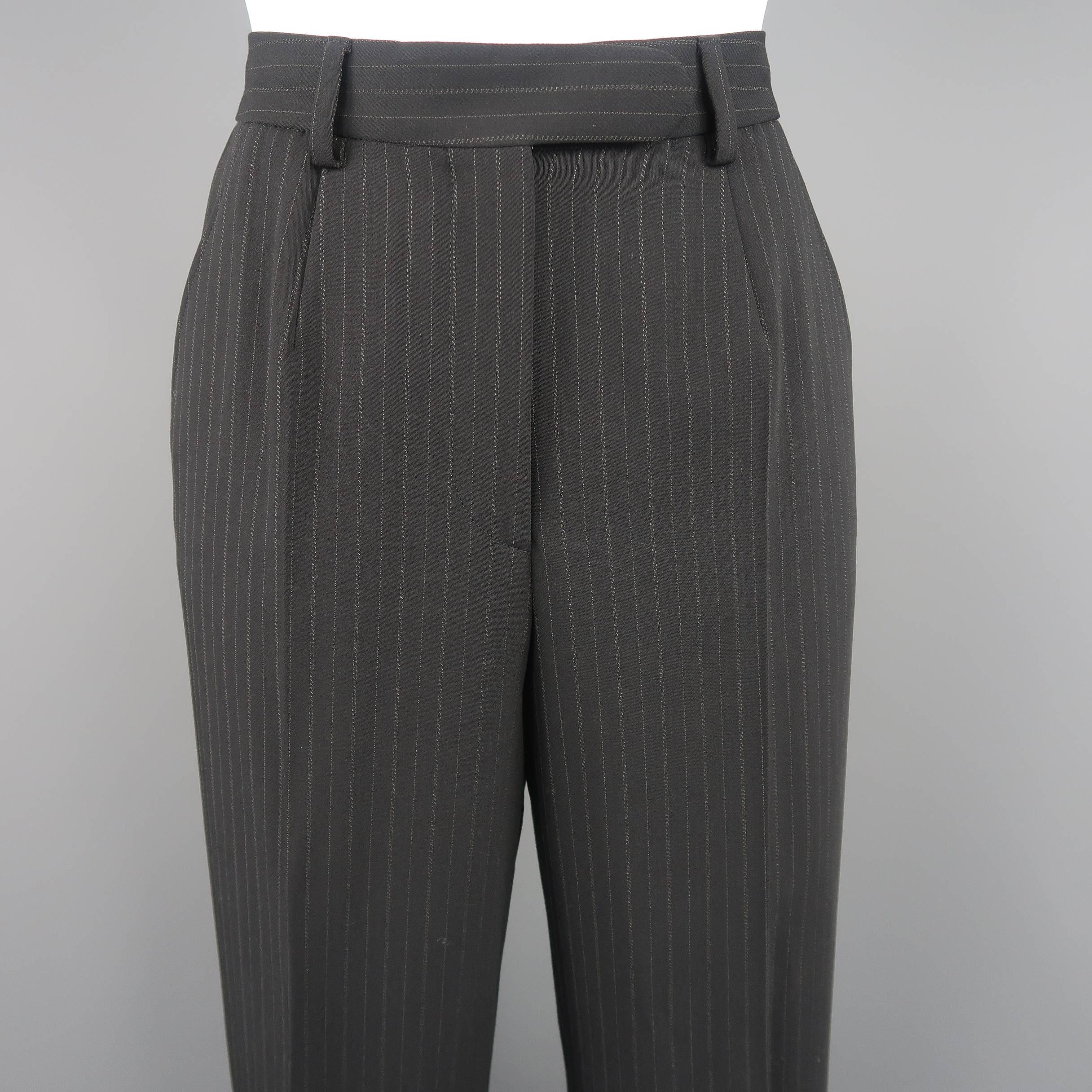 GIORGIO ARMANI Size 6 Black Pinstripe Wool Double Breasted Pants Suit 5