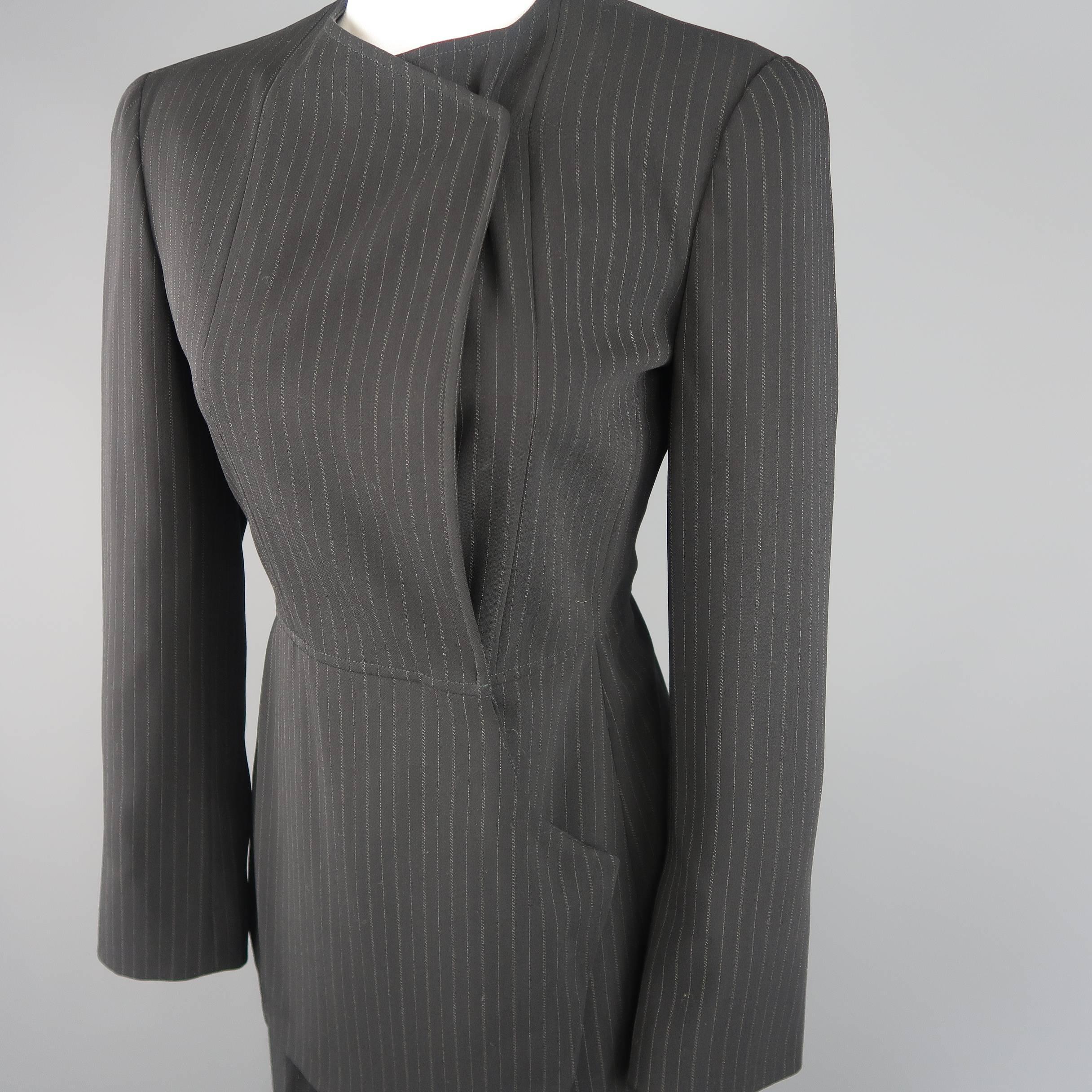GIORGIO ARMANI Size 6 Black Pinstripe Wool Double Breasted Pants Suit In Excellent Condition In San Francisco, CA
