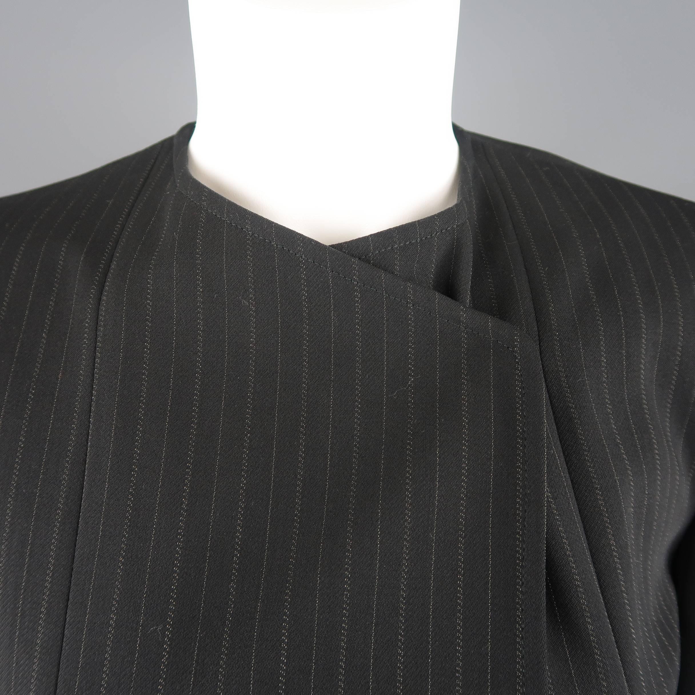 GIORGIO ARMANI Size 6 Black Pinstripe Wool Double Breasted Pants Suit 1
