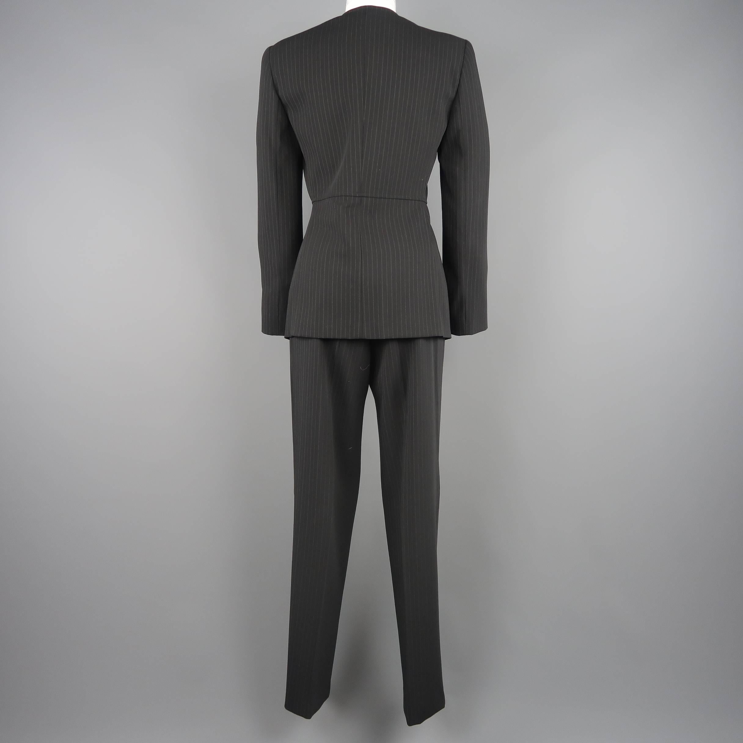GIORGIO ARMANI Size 6 Black Pinstripe Wool Double Breasted Pants Suit 2